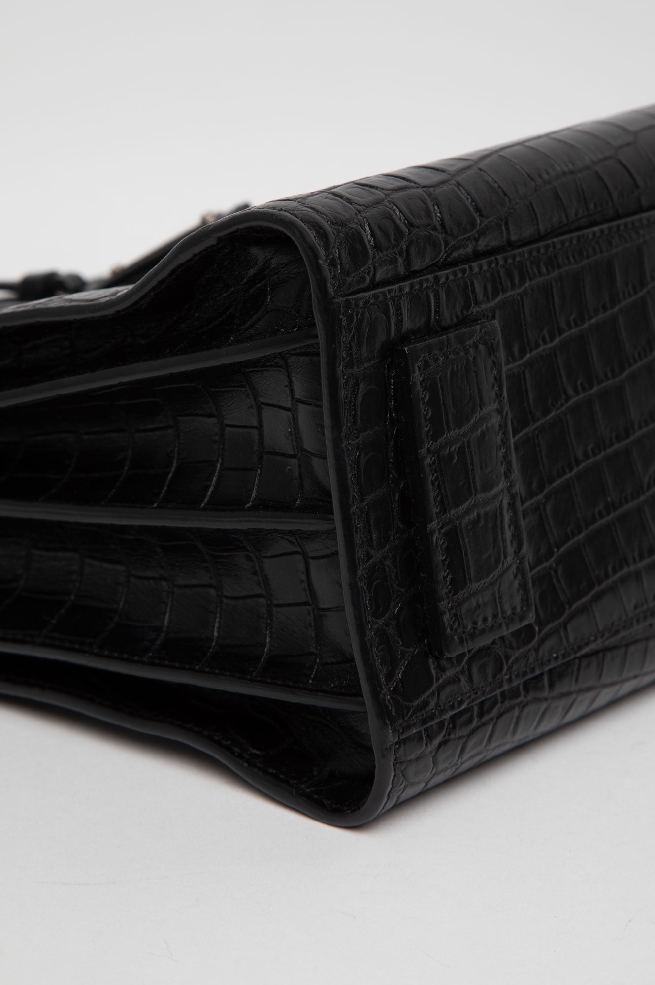 Saint Laurent Black Croc Embossed Sac De Jour Bag