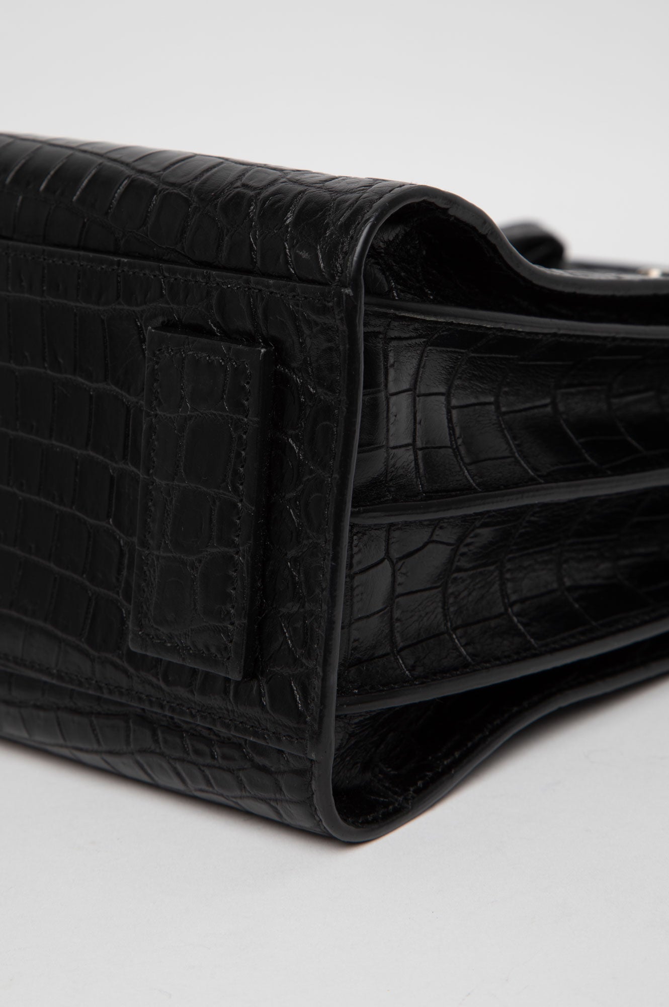 Saint Laurent Black Croc Embossed Sac De Jour Bag