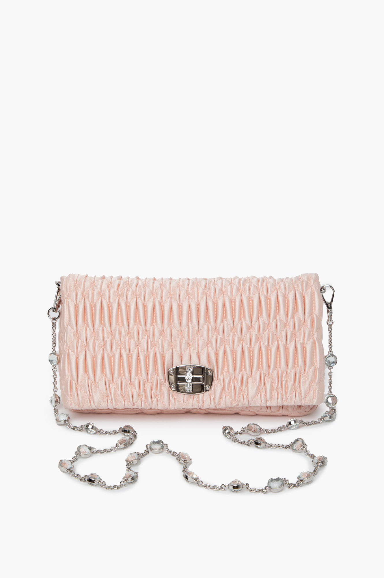 Miu Miu Pink Embellished Nappa Matelasse Crossbody Bag