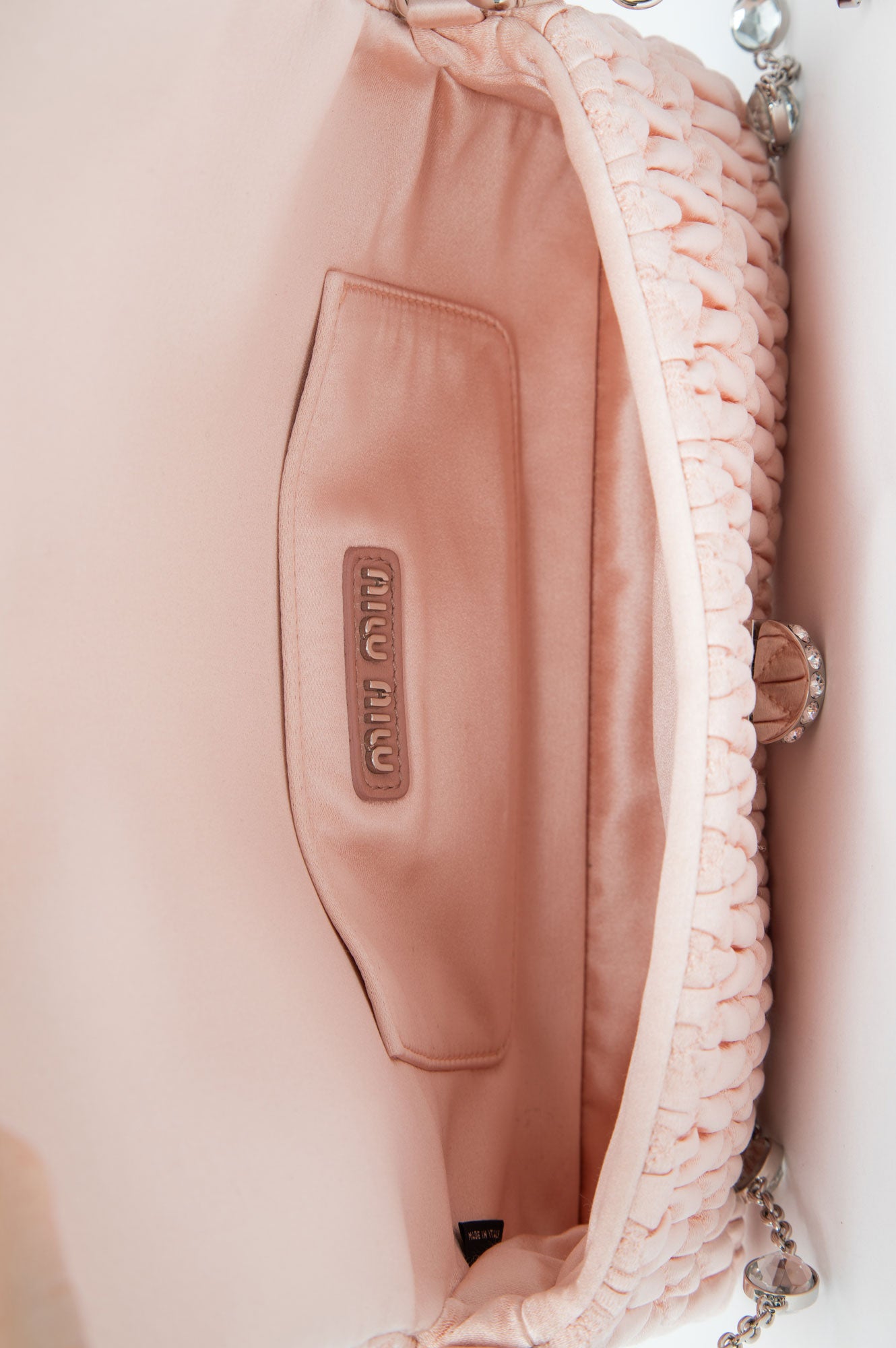 Miu Miu Pink Embellished Nappa Matelasse Crossbody Bag