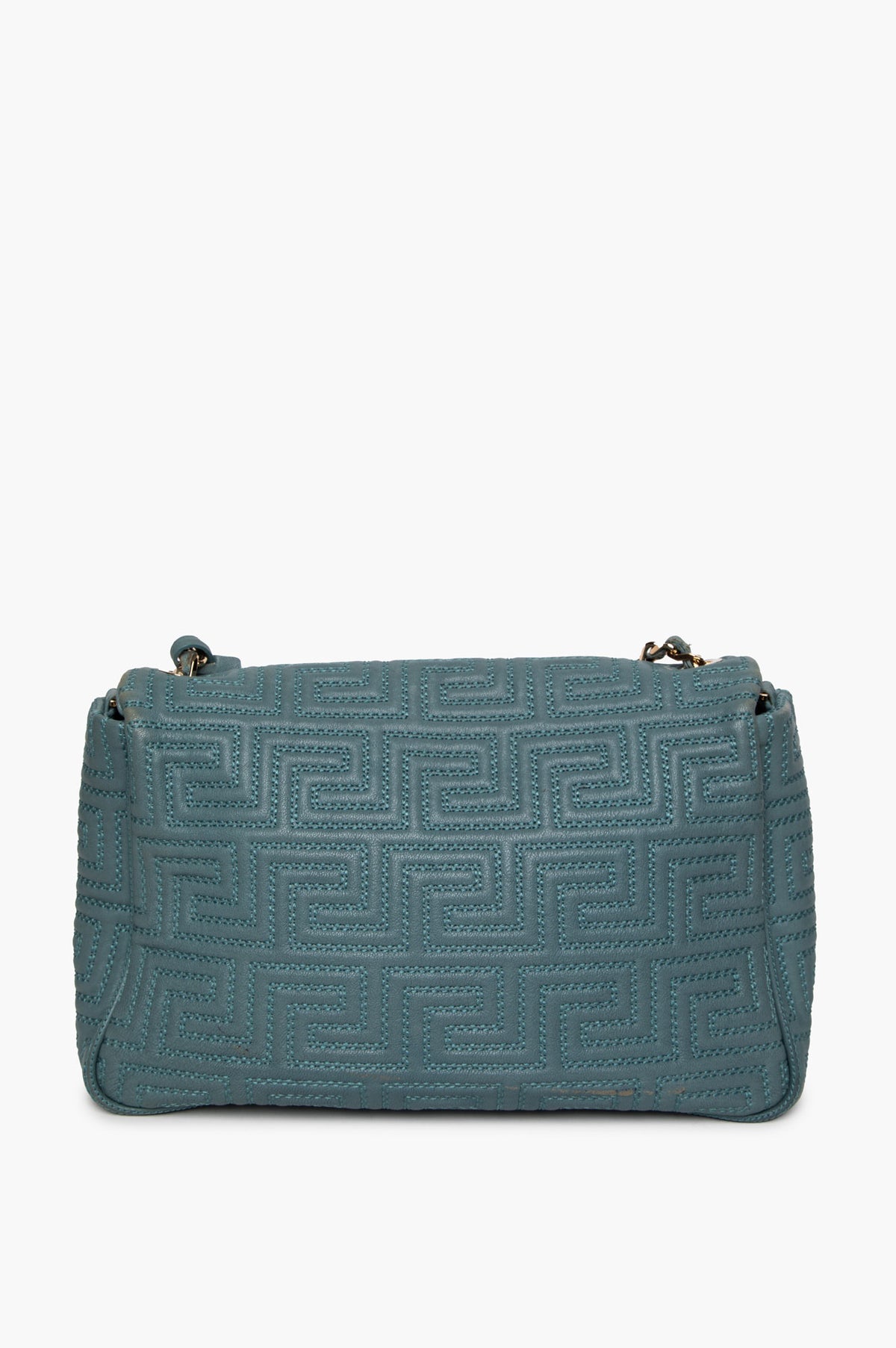 Gianni Versace Teal Greca Quilted Shoulder Bag