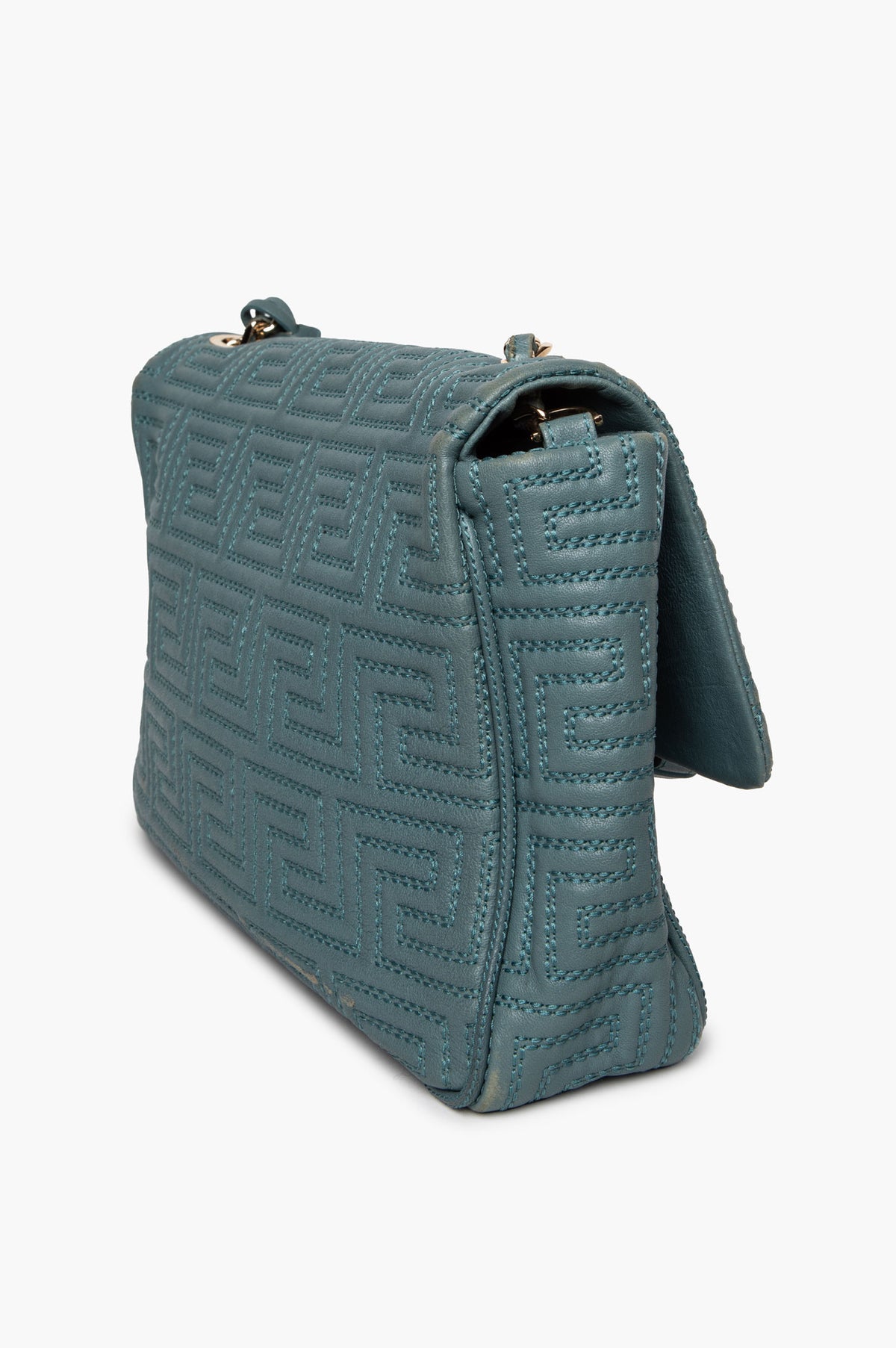 Gianni Versace Teal Greca Quilted Shoulder Bag