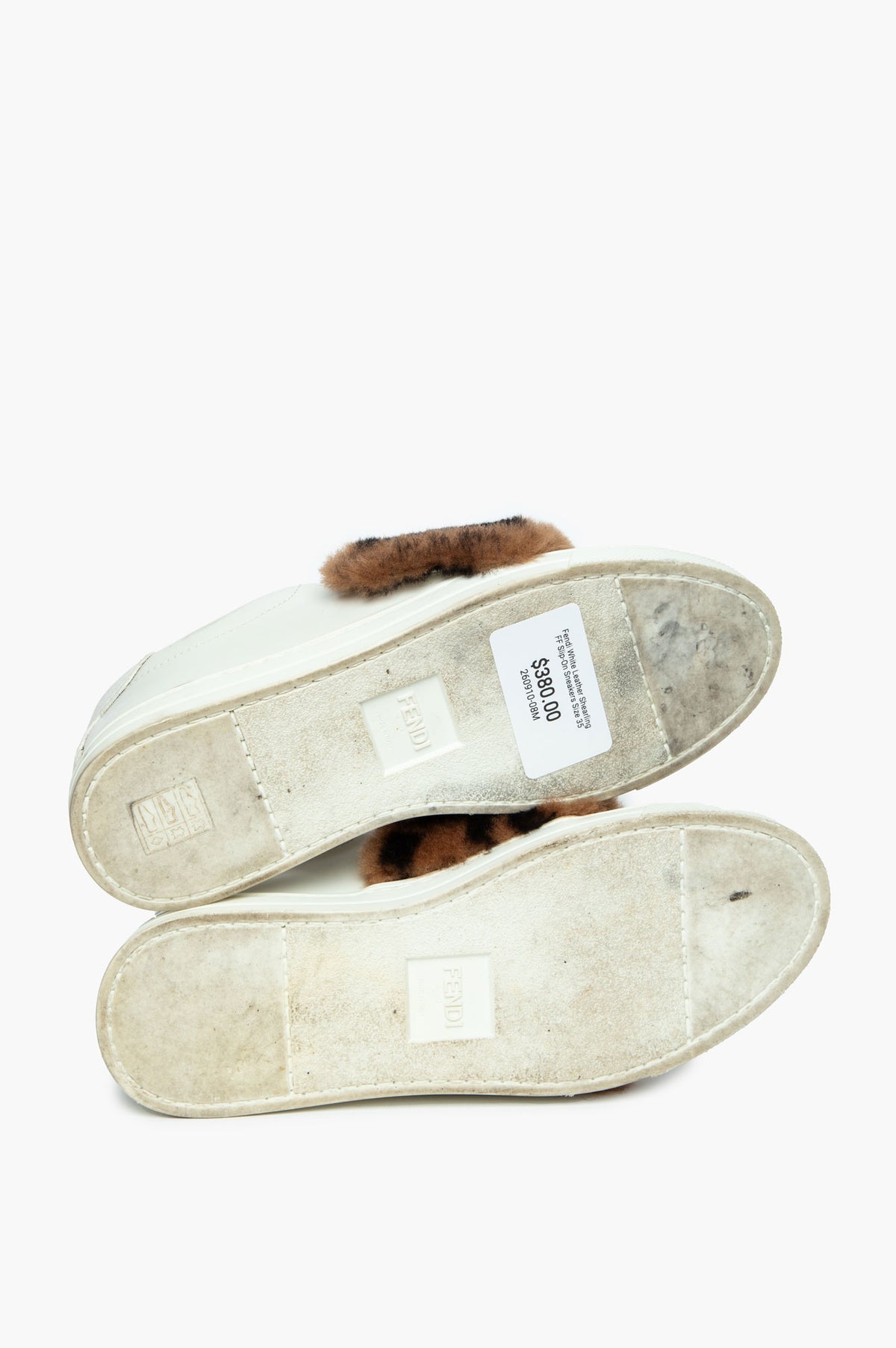 Fendi White Leather Shearling FF Slip-On Sneakers Size 35
