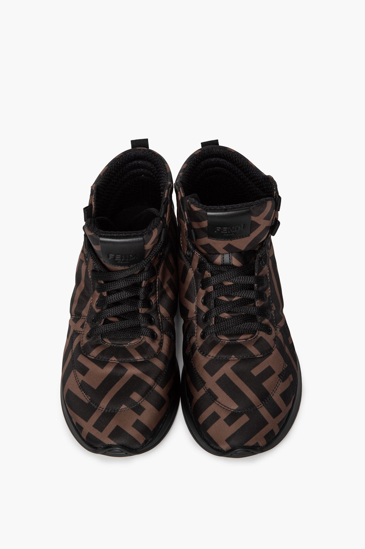 Fendi Brown Nylon Zucca FFreedom High-Top Sneakers Size 36