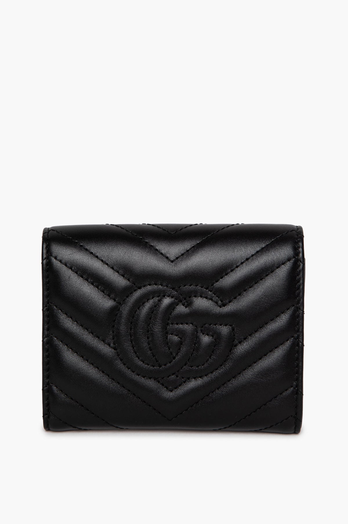 Gucci Black Chevron Matelassé GG Marmont Wallet