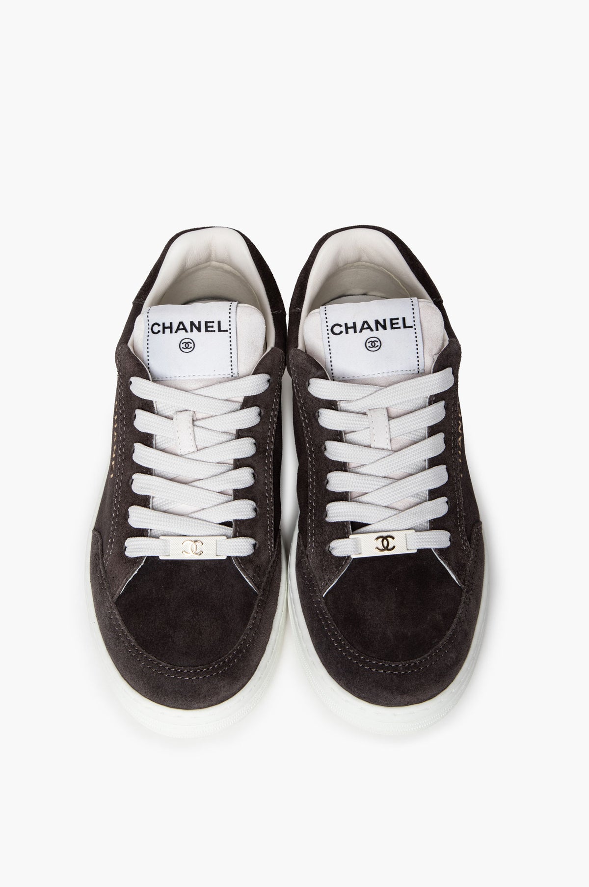 Chanel Dark Grey Suede Low Top Sneakers Size 36.5
