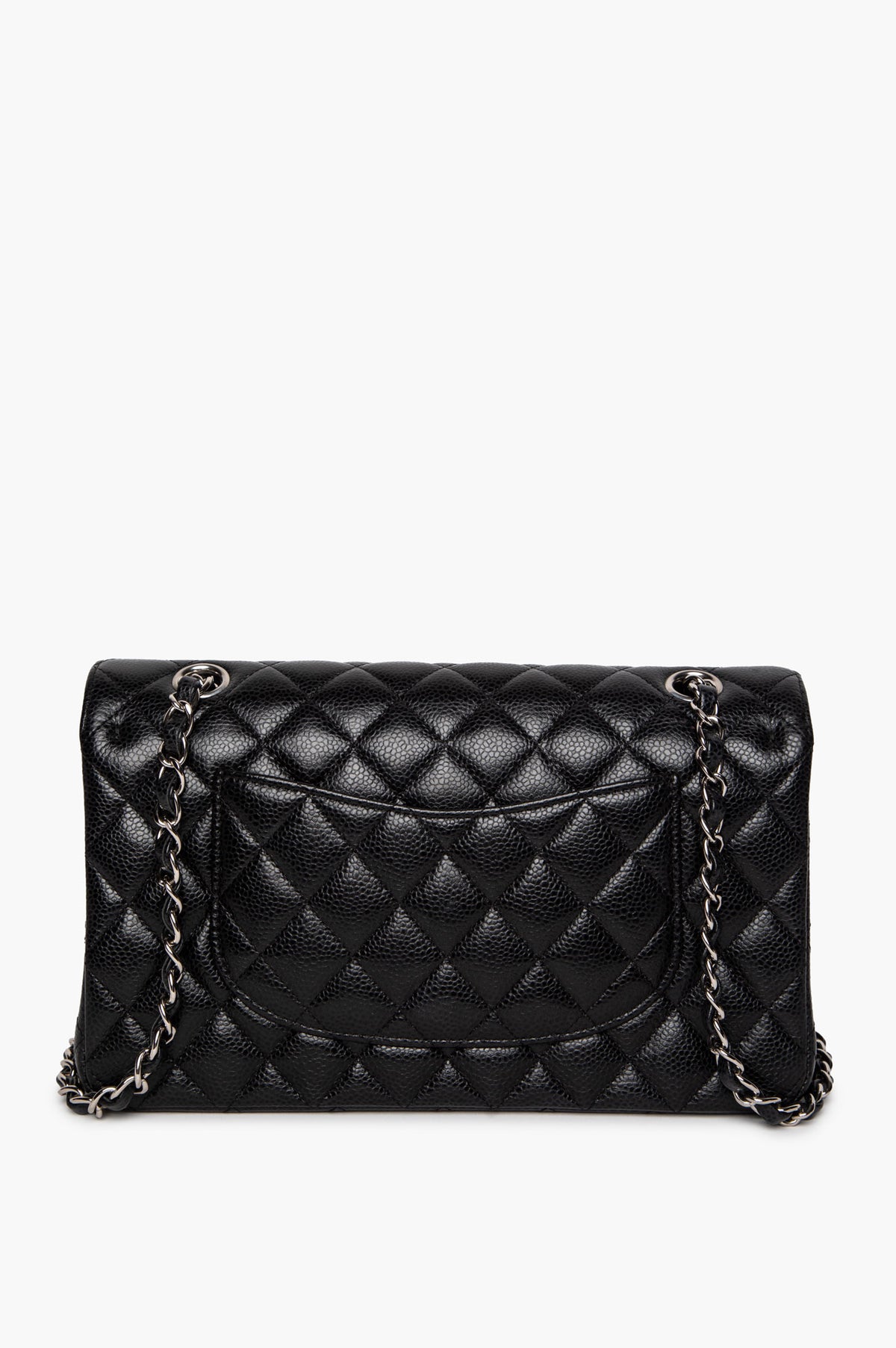 Chanel Black Caviar Silver Hardware Medium Classic Flap Bag