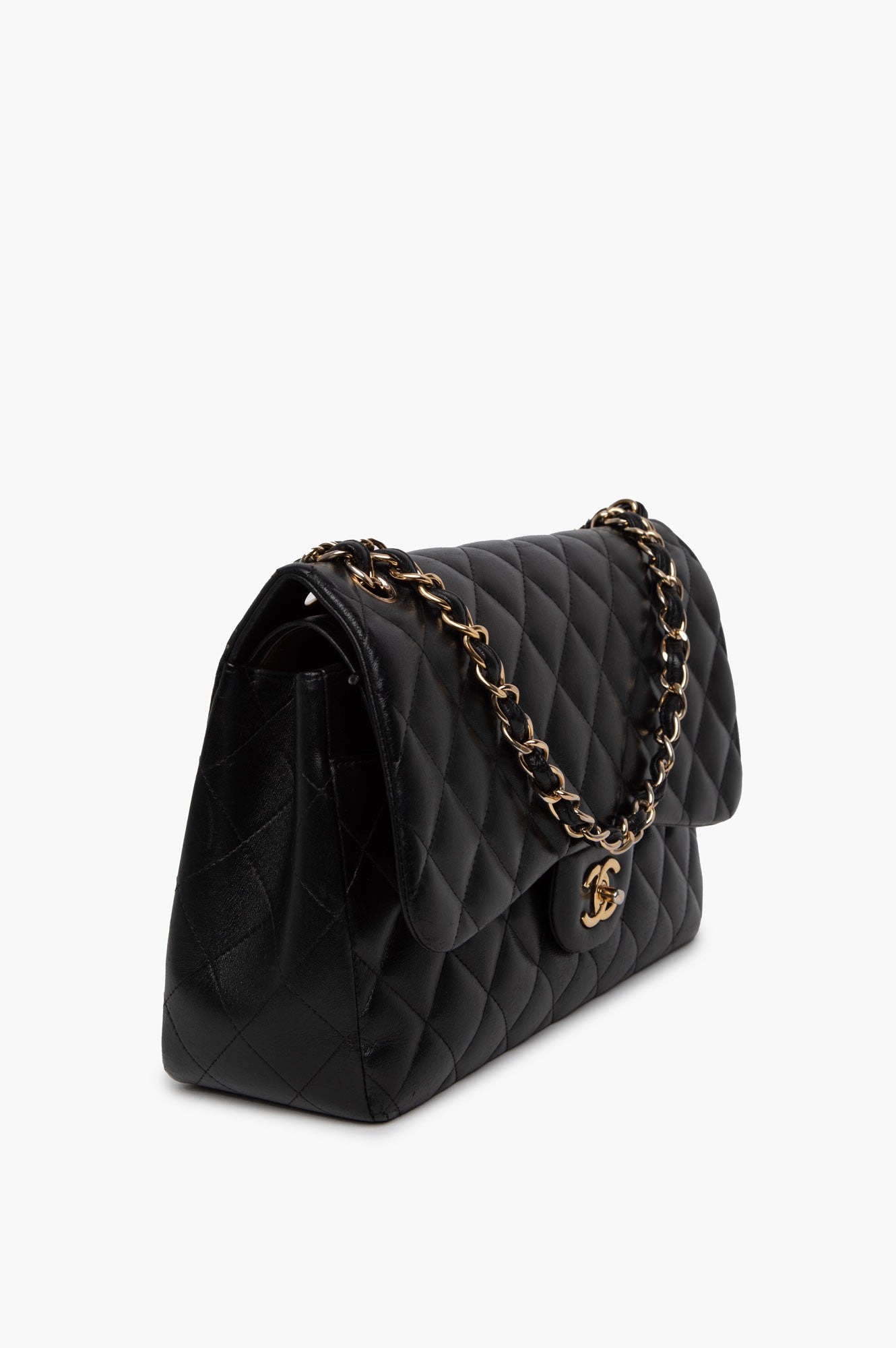 Chanel Black Lambskin Classic Flap Jumbo Bag