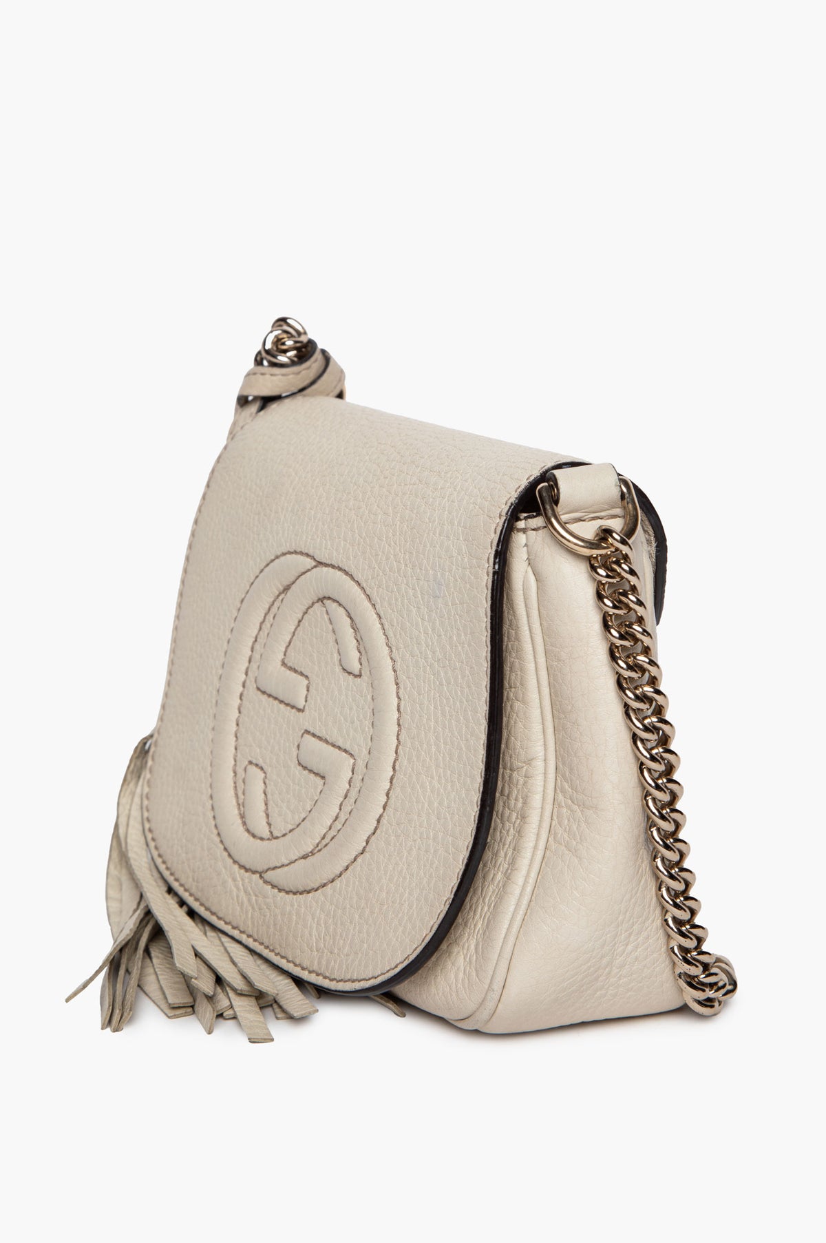 Gucci White Pebbled Leather Small Soho Chain Crossbody Bag