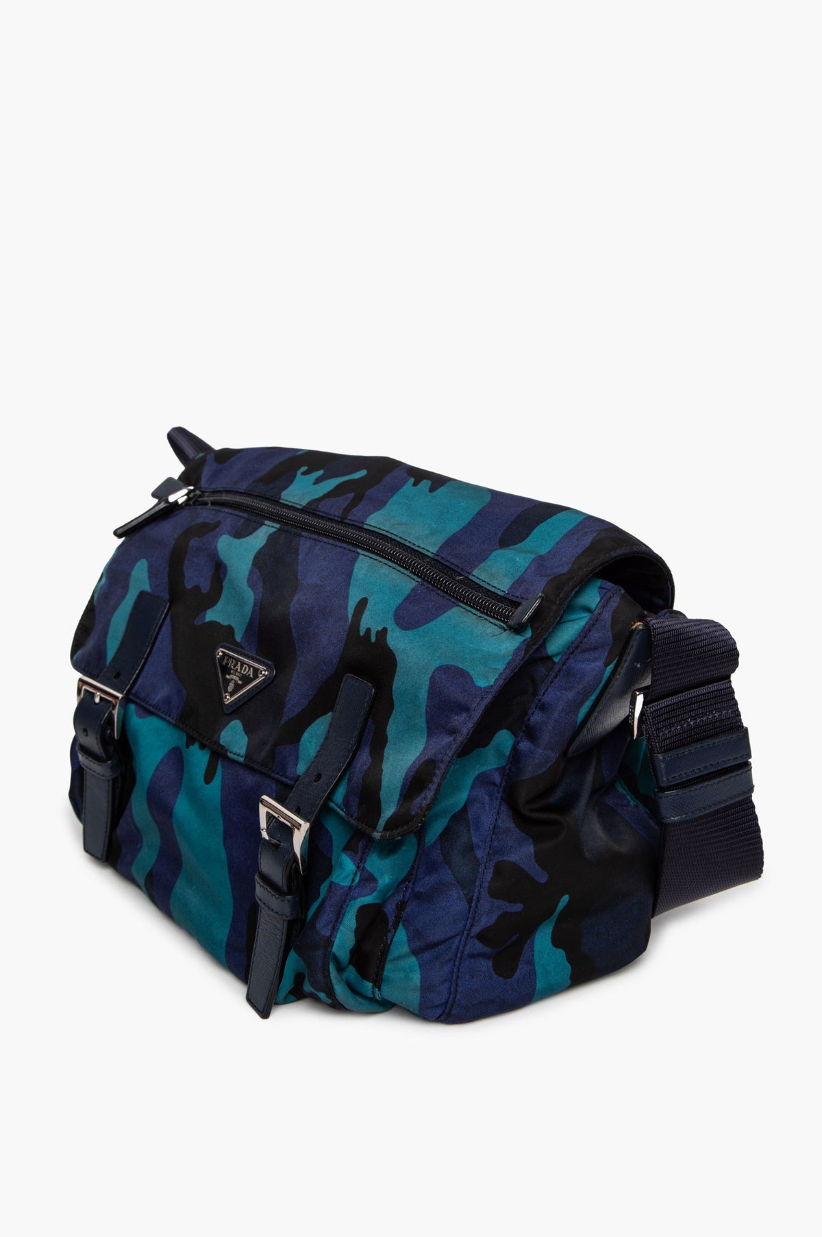 Prada Blue Camo Tessuto Nylon Messenger Bag