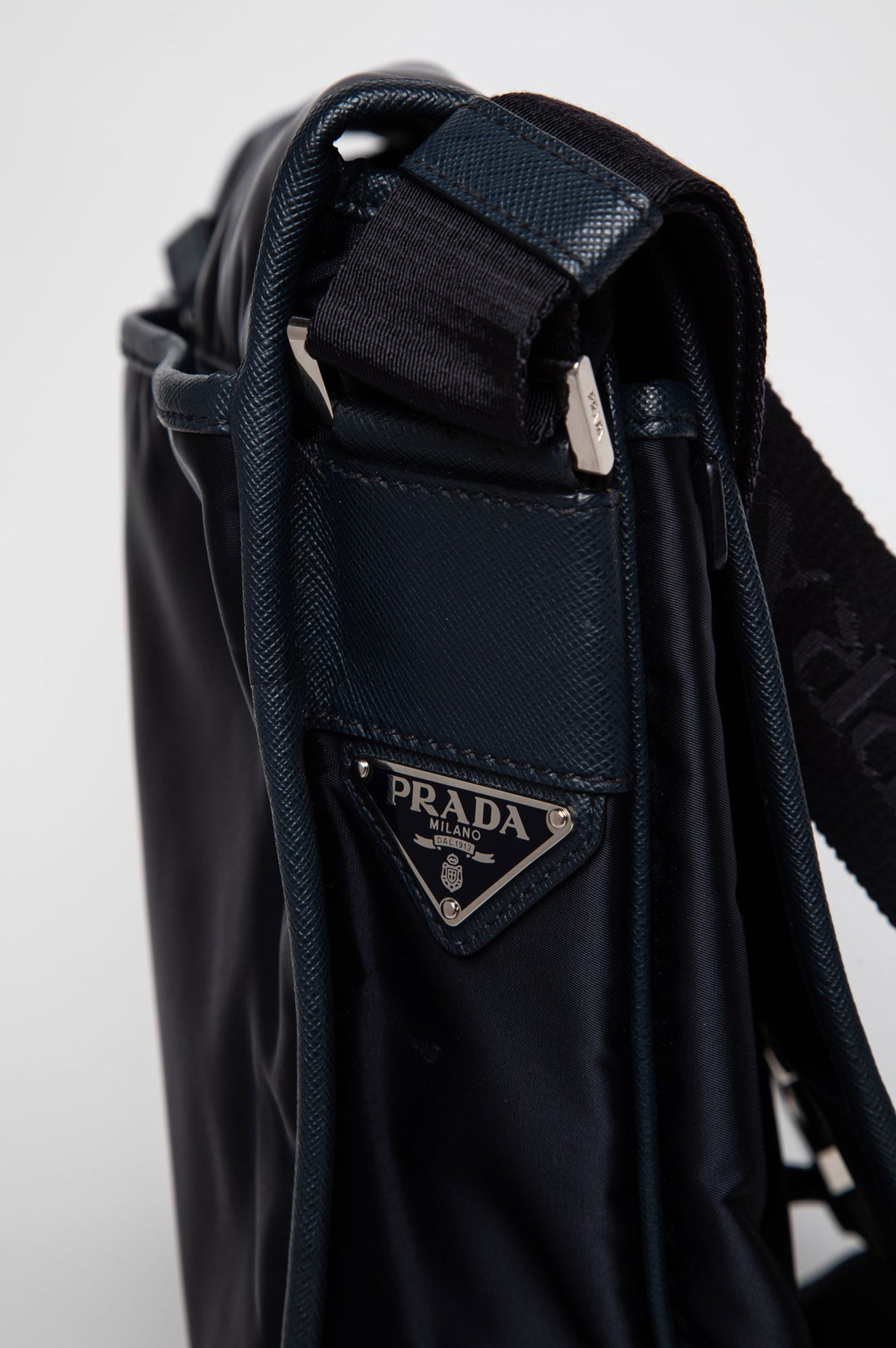 Prada Navy Tessuto Nylon Saffiano Trimmed Messenger Bag