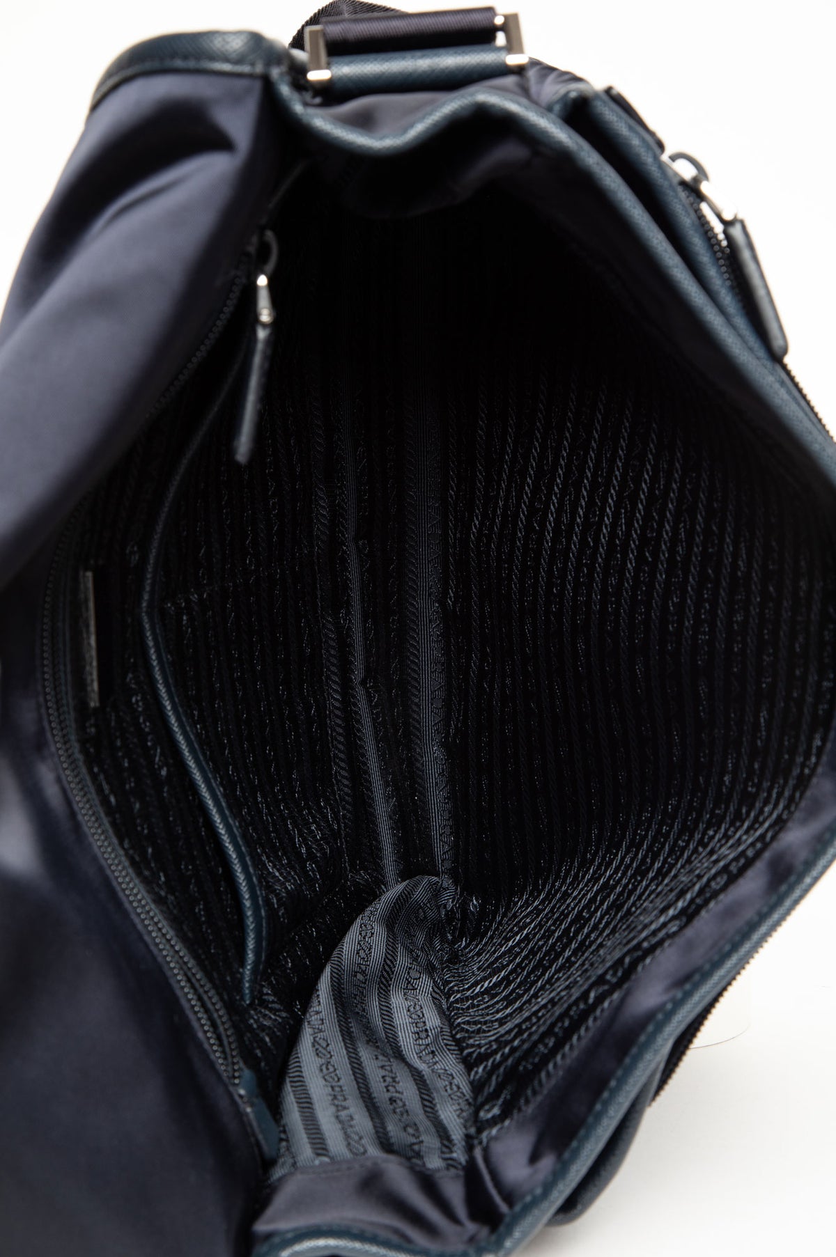 Prada Navy Tessuto Nylon Saffiano Trimmed Messenger Bag