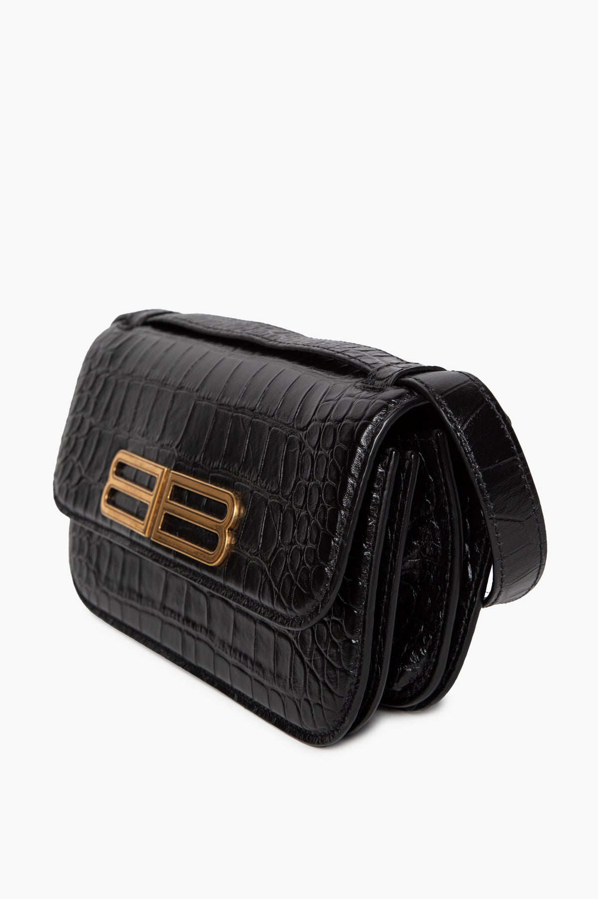 Balenciaga Black Crocodile-Embossed Small Gossip Bag