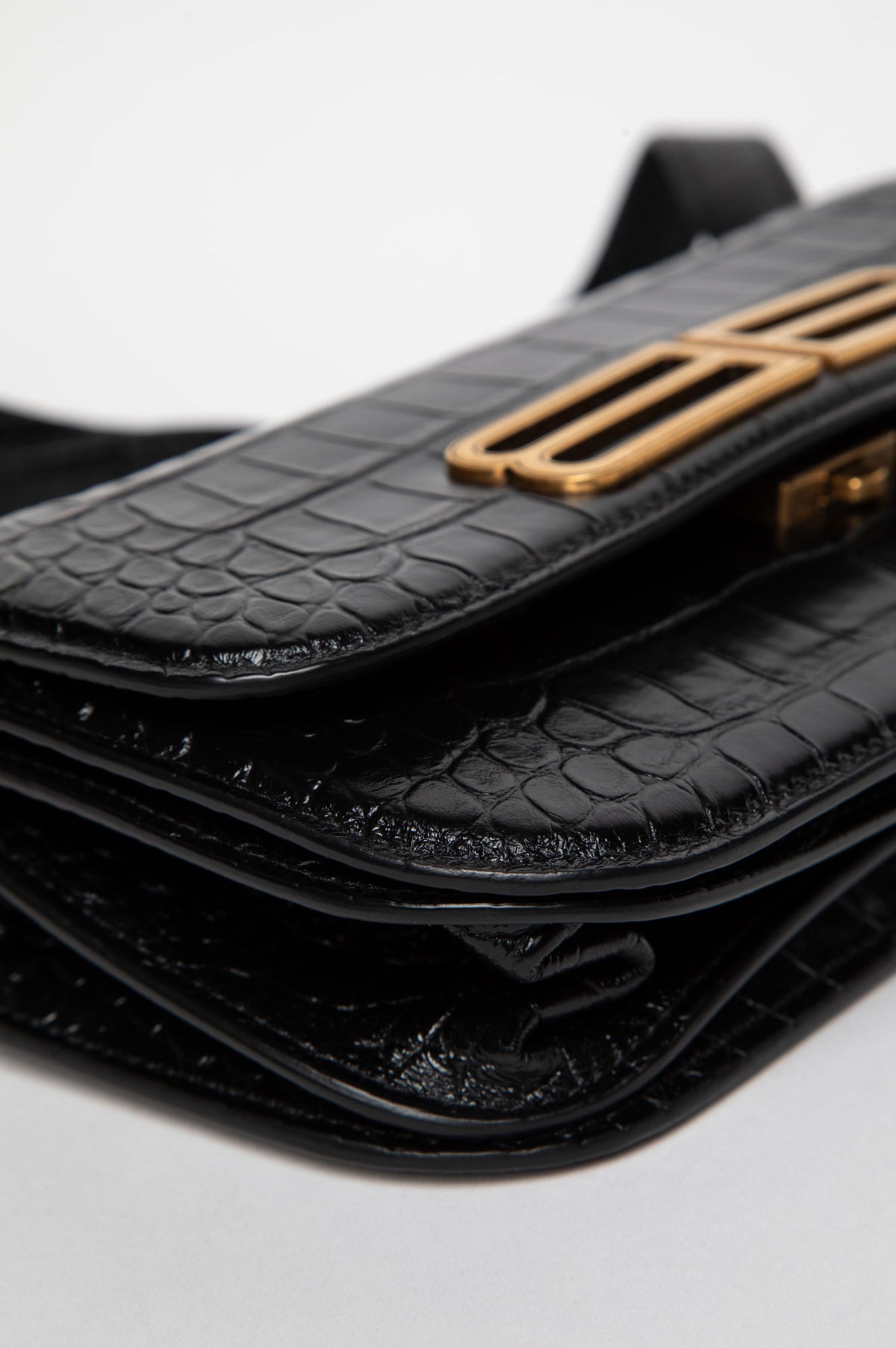Balenciaga Black Crocodile-Embossed Small Gossip Bag