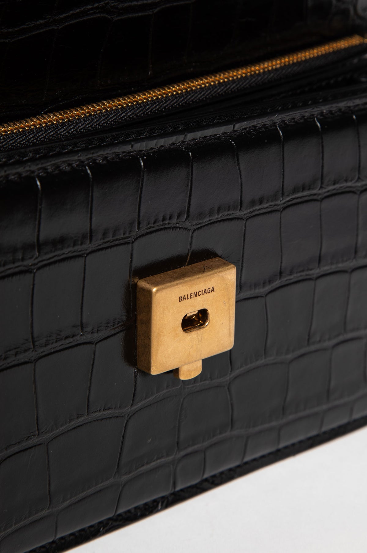Balenciaga Black Crocodile-Embossed Small Gossip Bag