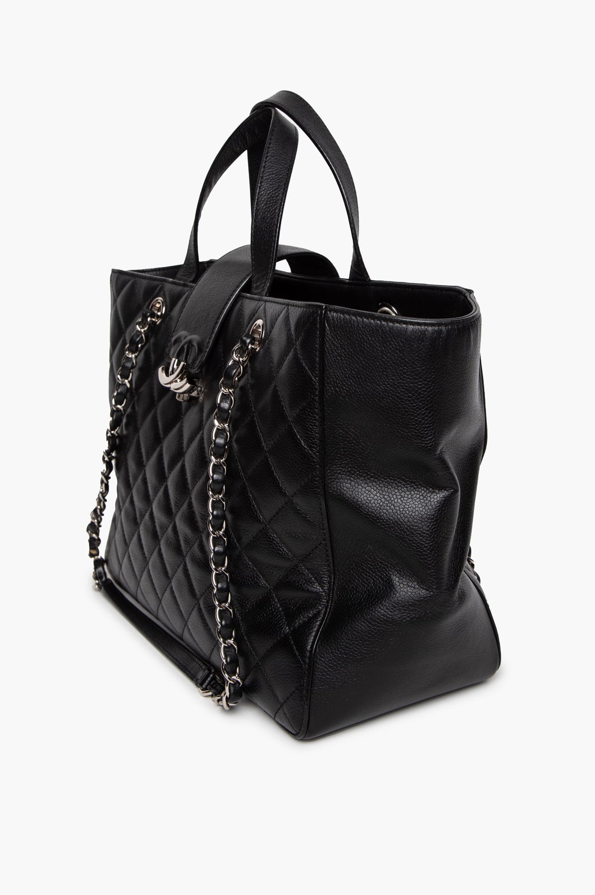 Chanel Black Quilted Caviar Box Shopping Tote