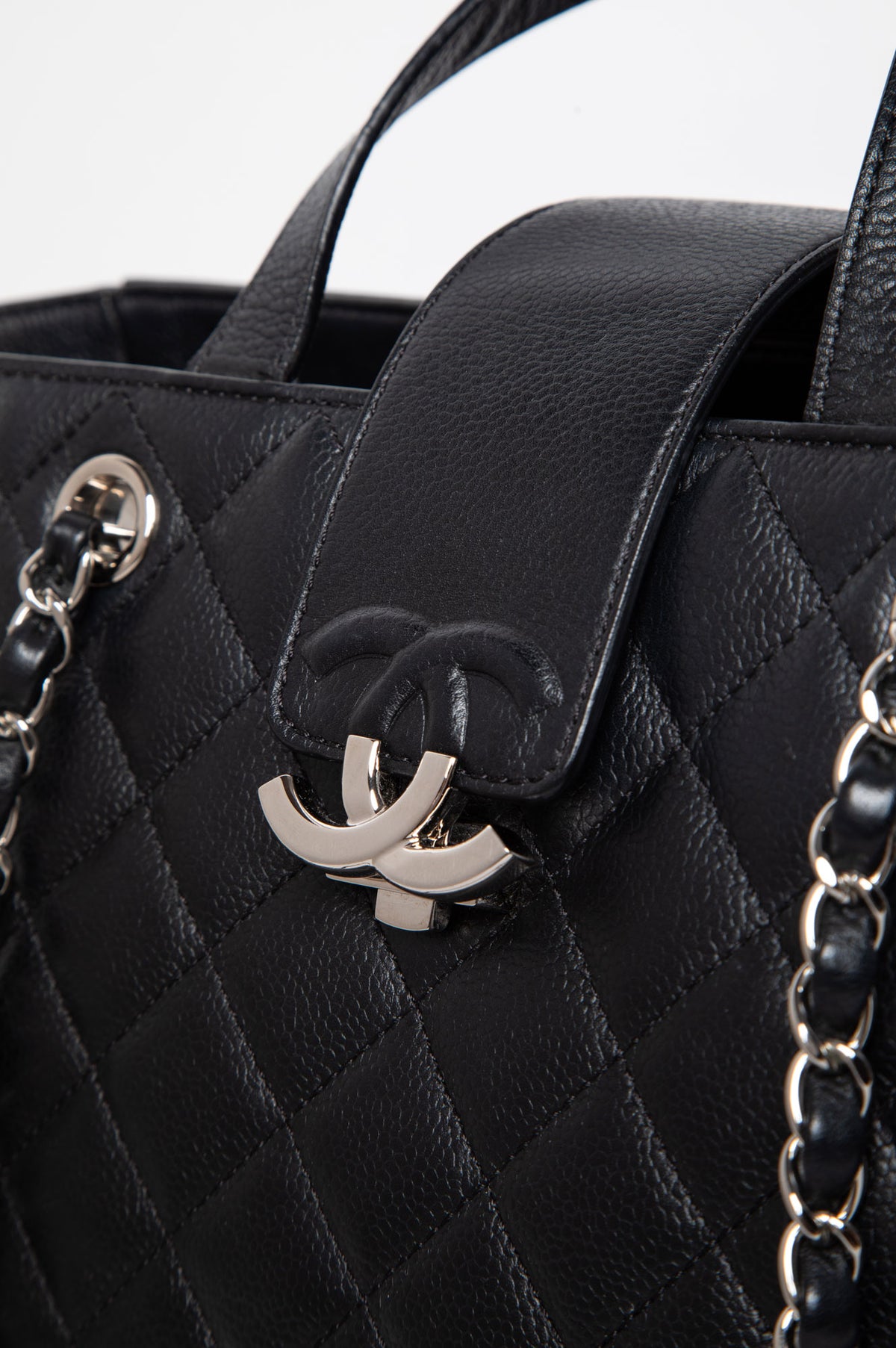 Chanel Black Quilted Caviar Box Shopping Tote