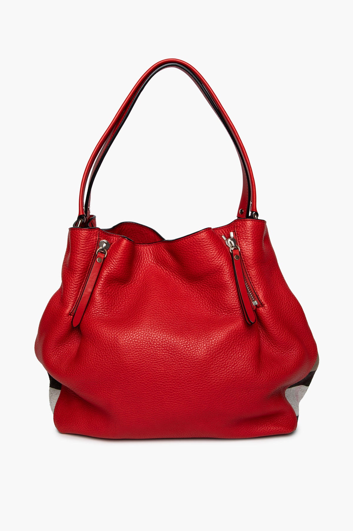 Burberry Red Leather House Check Maidstone MM Bag