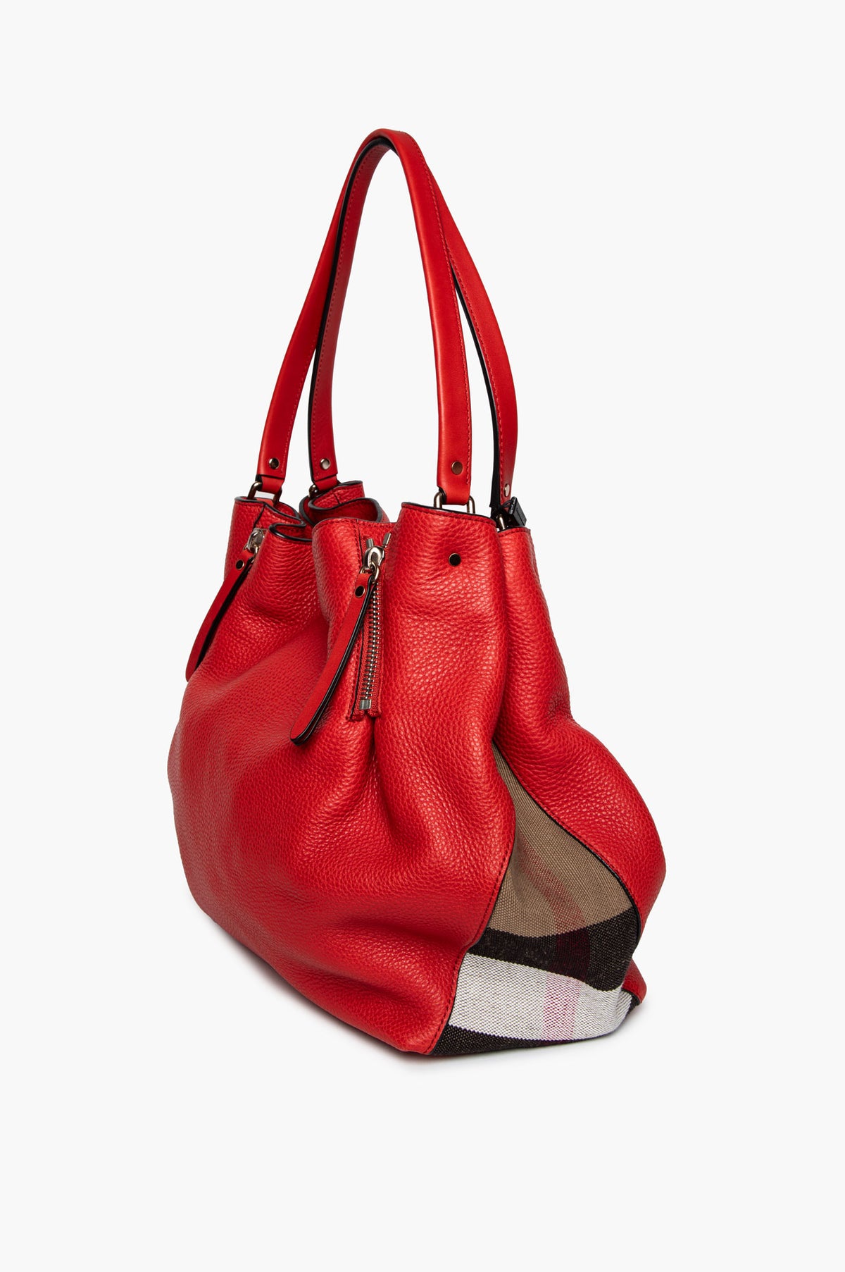 Burberry Red Leather House Check Maidstone MM Bag