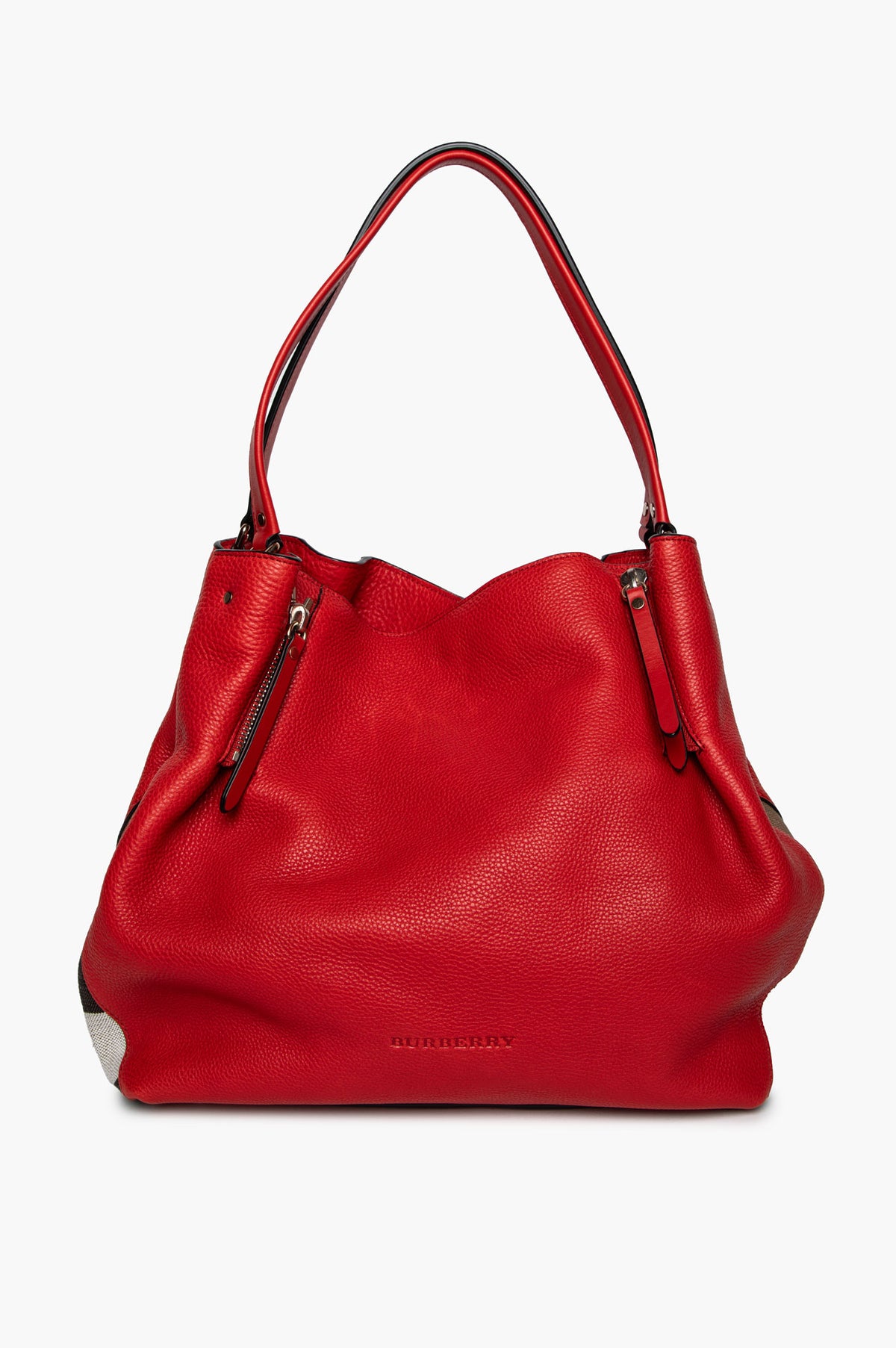 Burberry Red Leather House Check Maidstone MM Bag