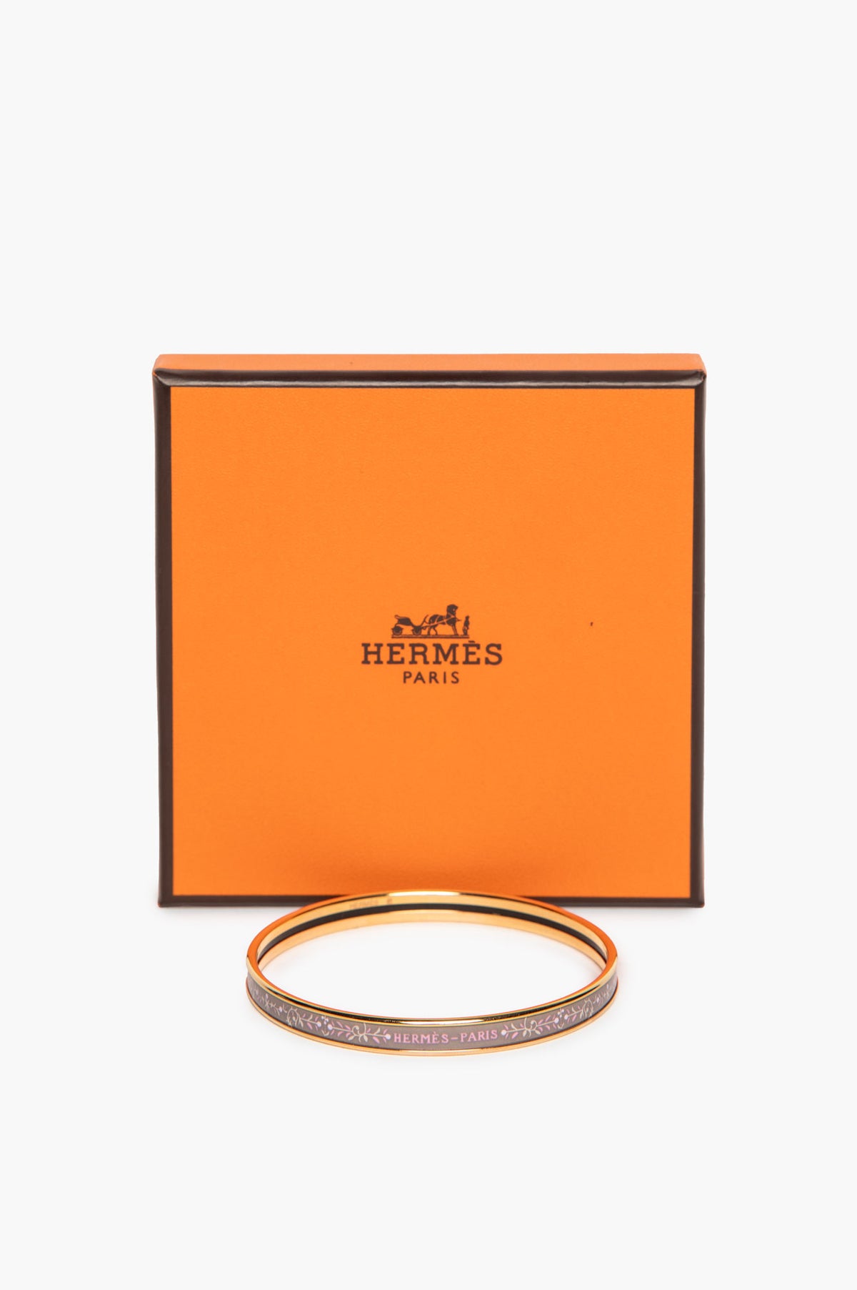 Hermès Floral Enamel Gold Plated Extra Narrow Etriers Bangle