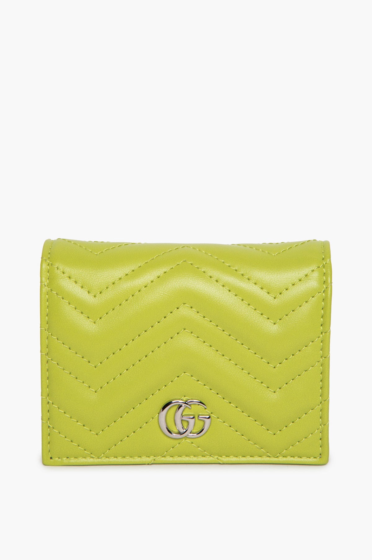 Gucci Lime Green Matelassé GG Marmont Card Case Wallet