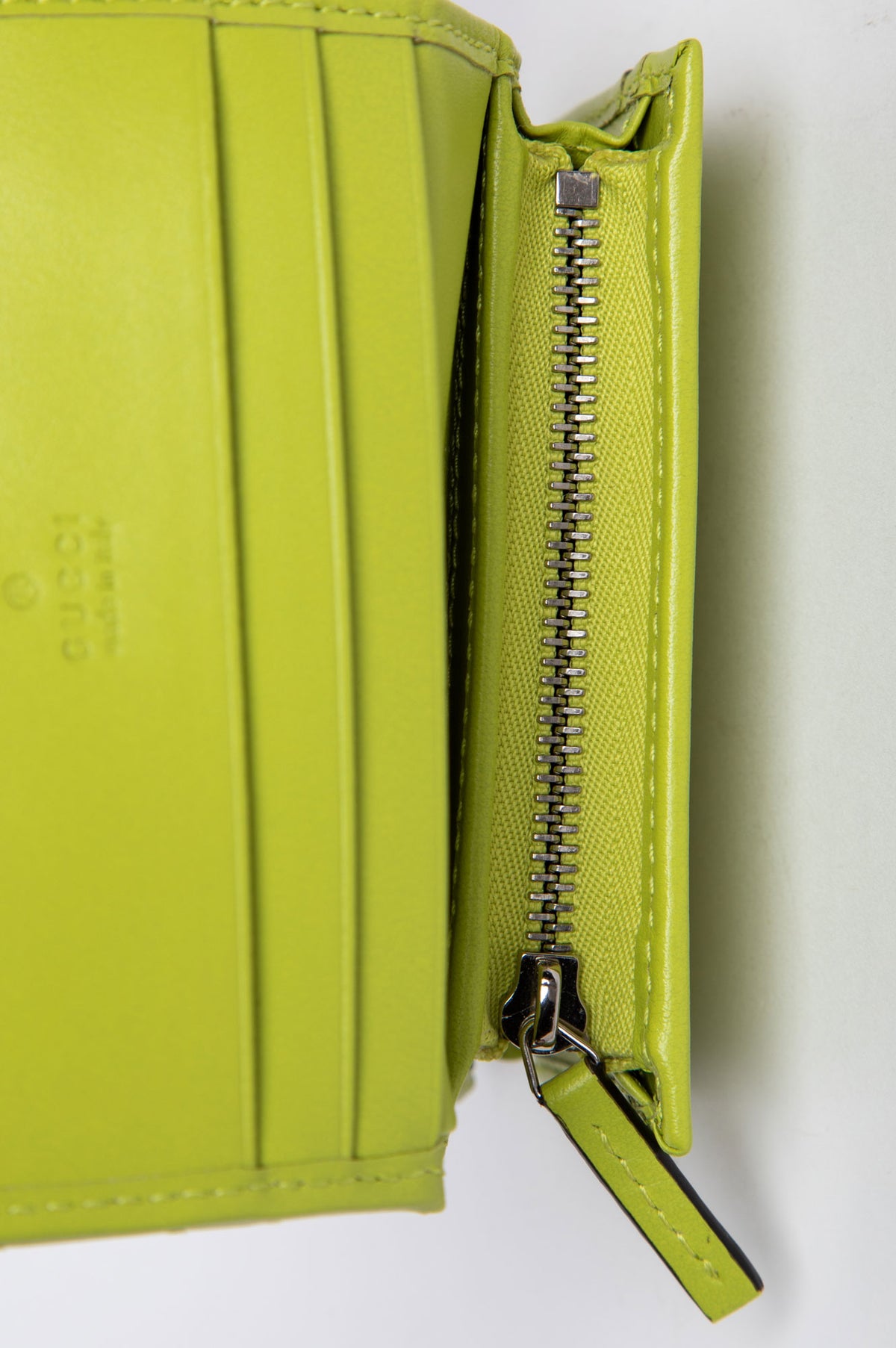 Gucci Lime Green Matelassé GG Marmont Card Case Wallet
