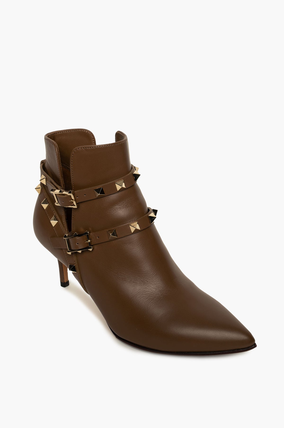 Valentino Brown Leather Rockstud Ankle Boots Size 35.5