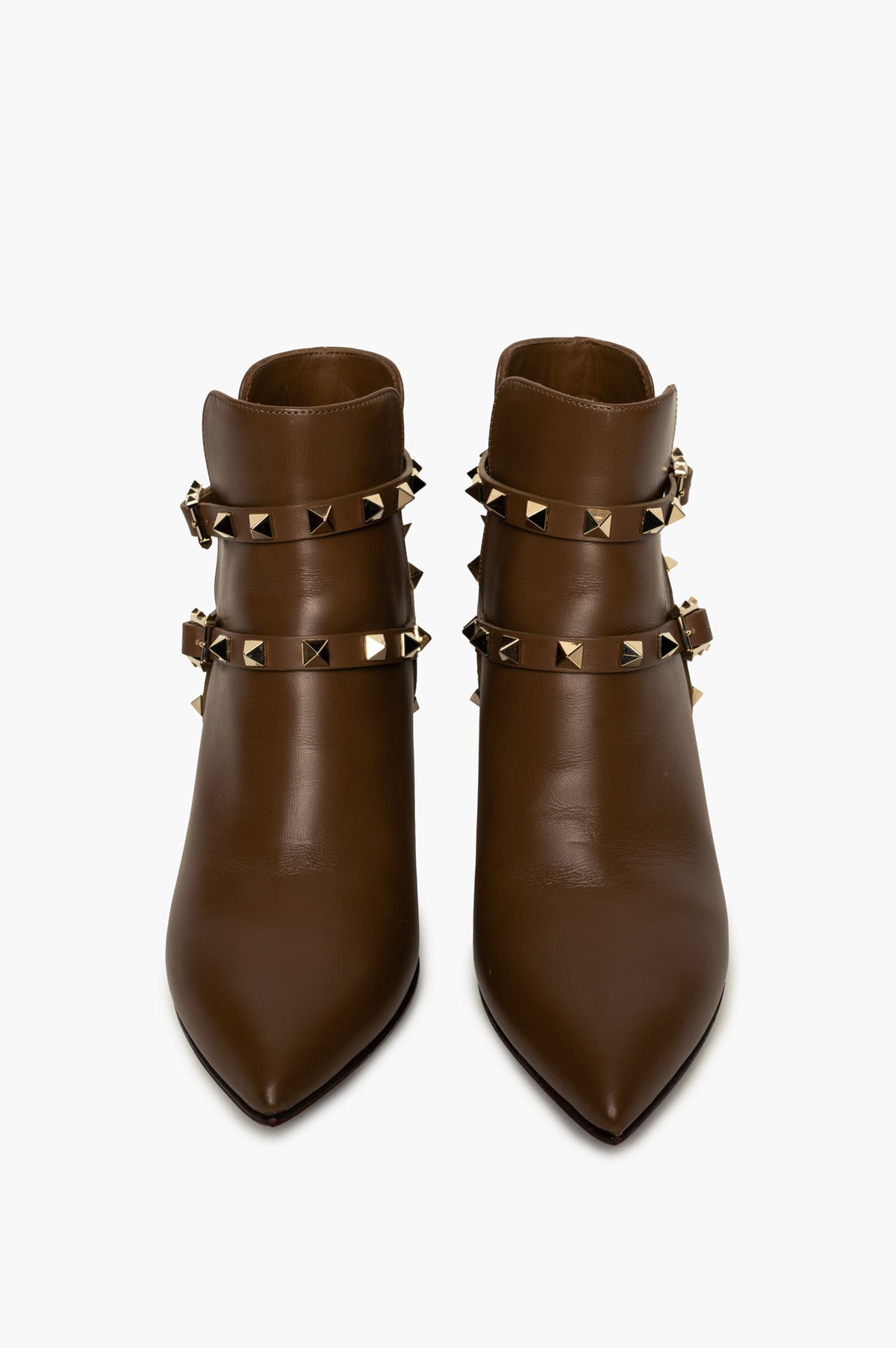 Valentino Brown Leather Rockstud Ankle Boots Size 35.5