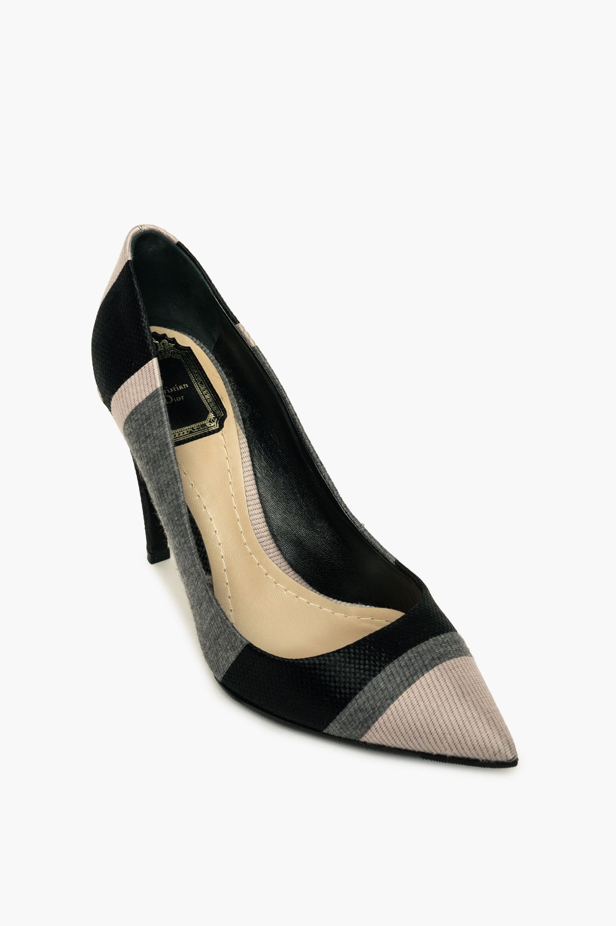 Christian Dior Pink/Grey Striped Woven Pumps Size 36.5