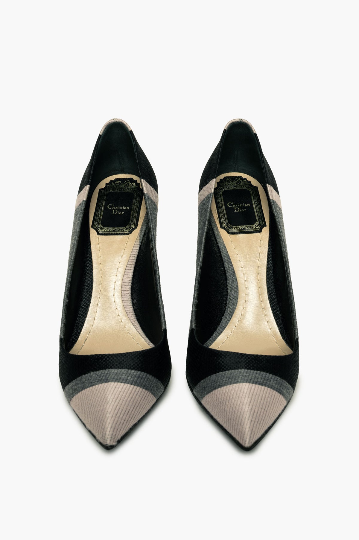 Christian Dior Pink/Grey Striped Woven Pumps Size 36.5