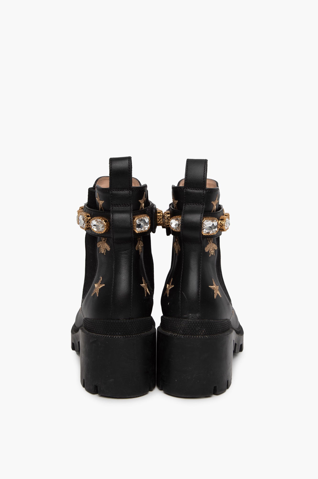 Gucci Black Embroidered Crystal Embellished Ankle Boots Size 37.5