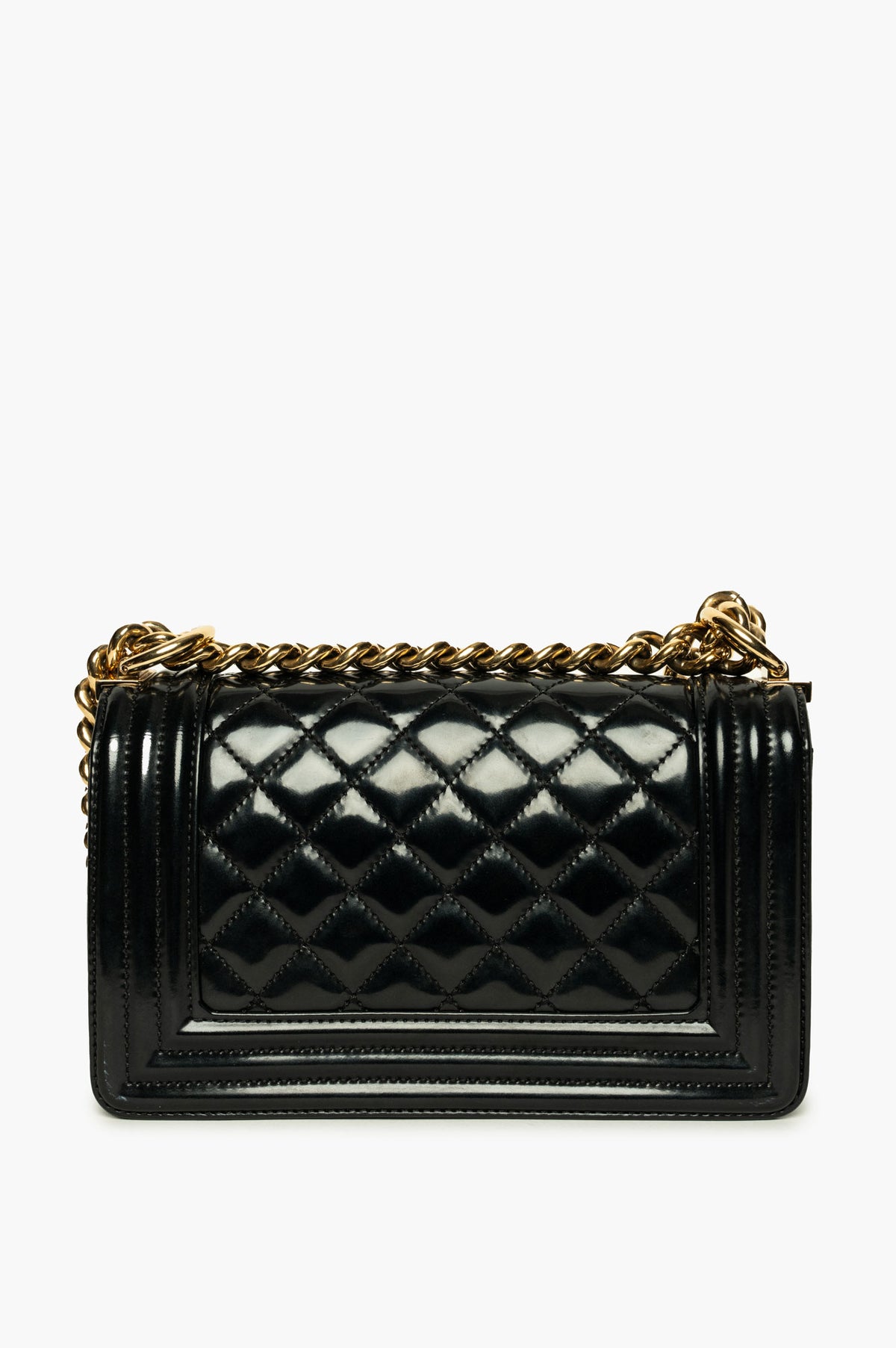 Chanel Small Boy Bag Pearlescent Black Patent Leather GHW
