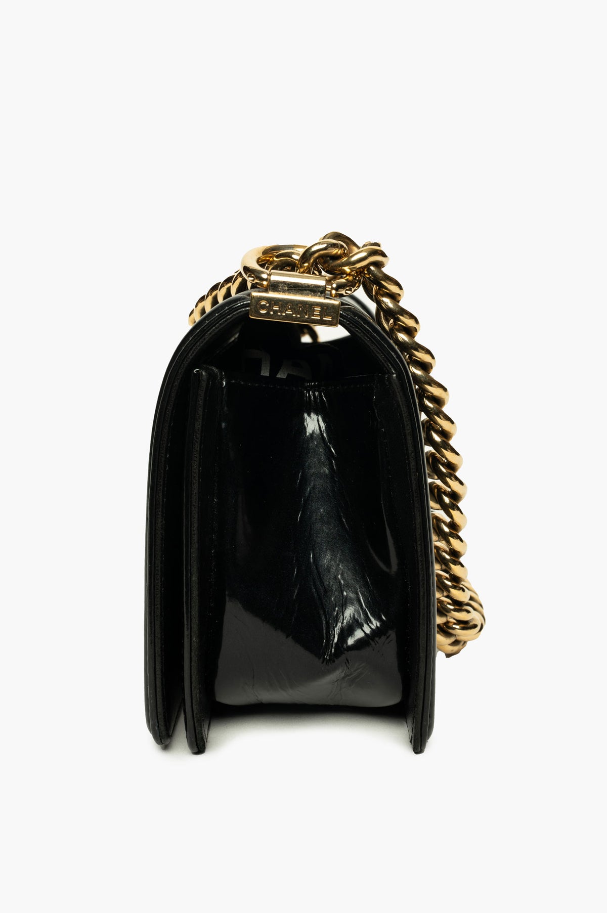 Chanel Small Boy Bag Pearlescent Black Patent Leather GHW