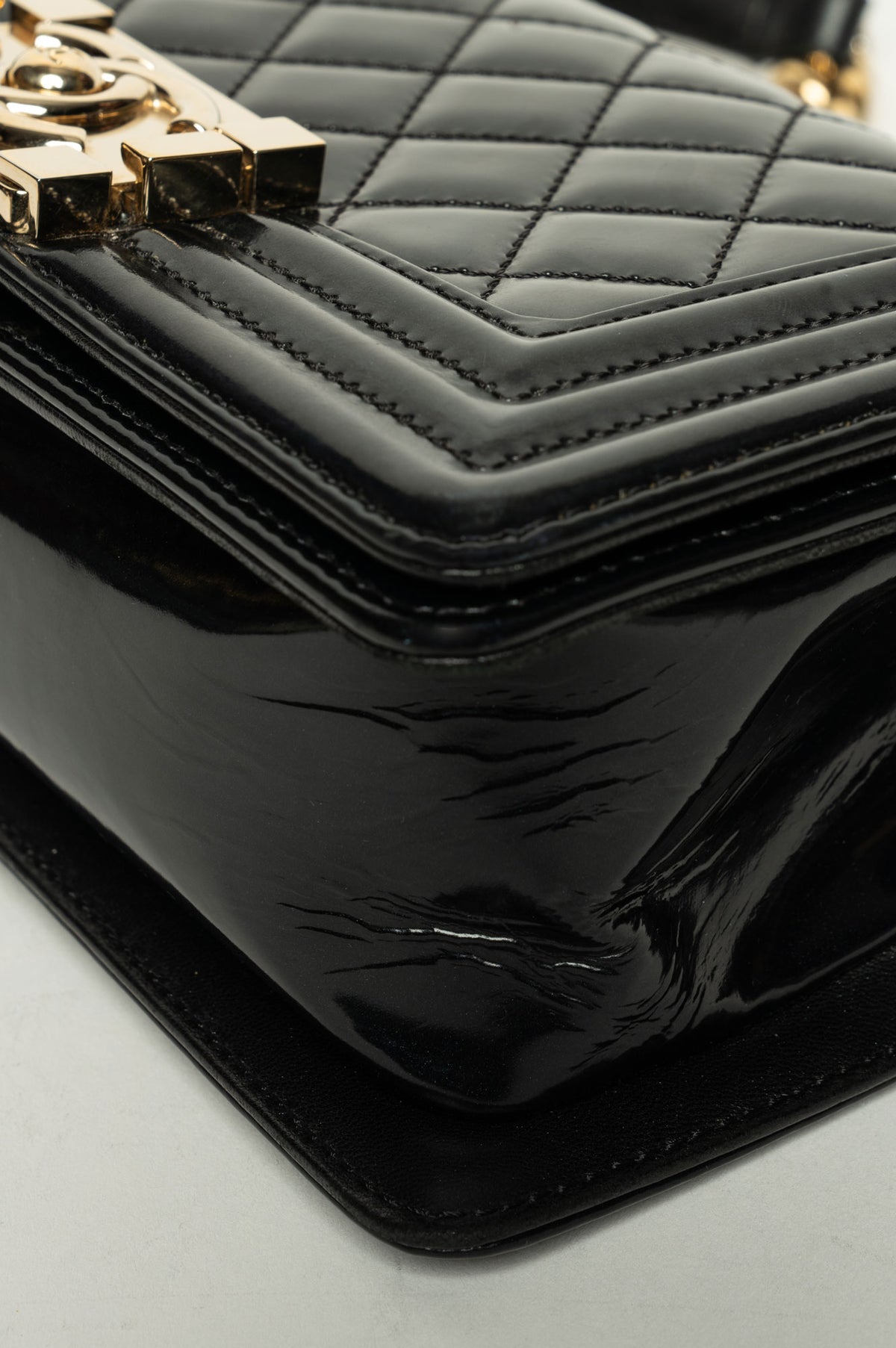 Chanel Small Boy Bag Pearlescent Black Patent Leather GHW