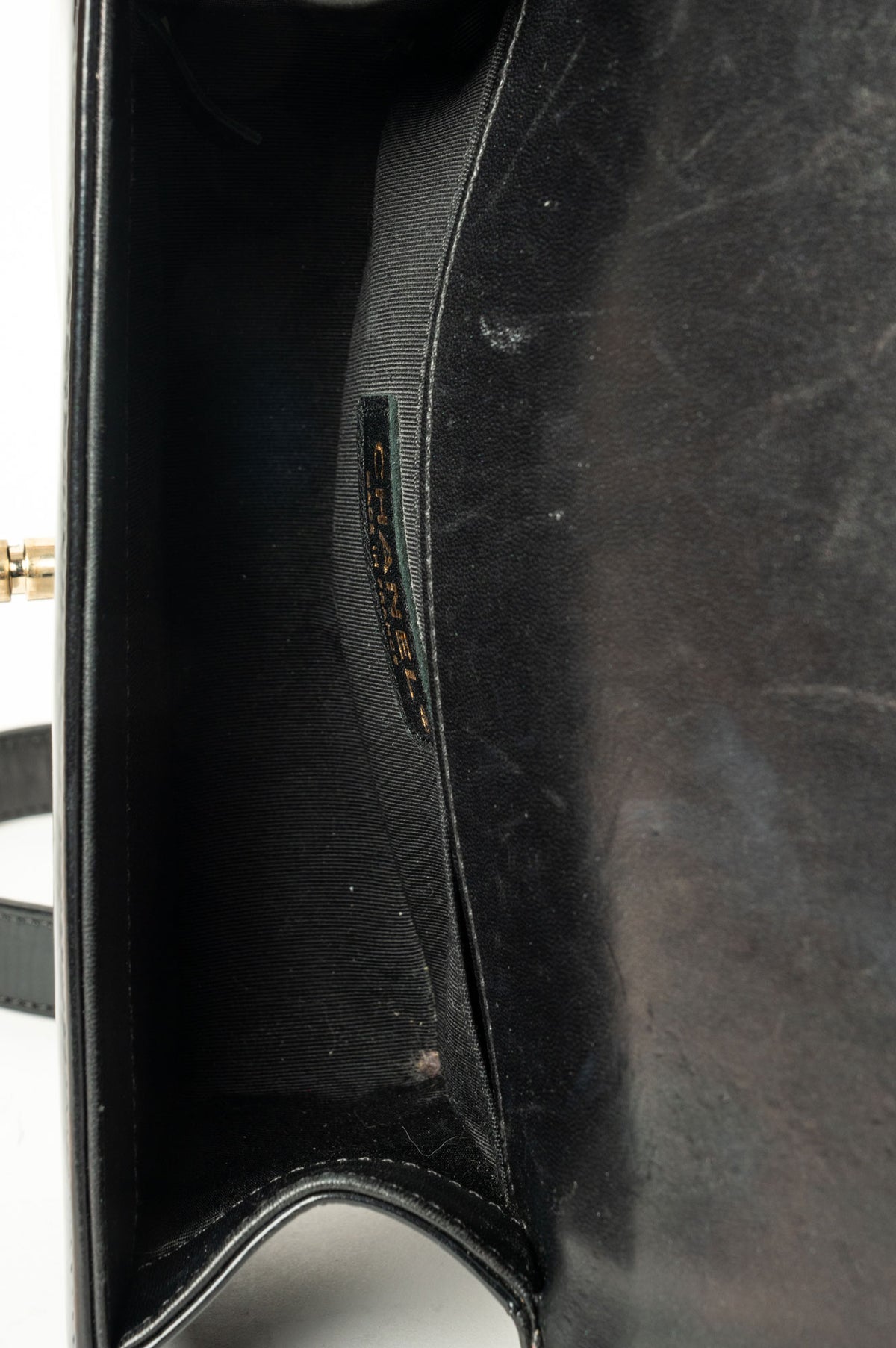 Chanel Small Boy Bag Pearlescent Black Patent Leather GHW