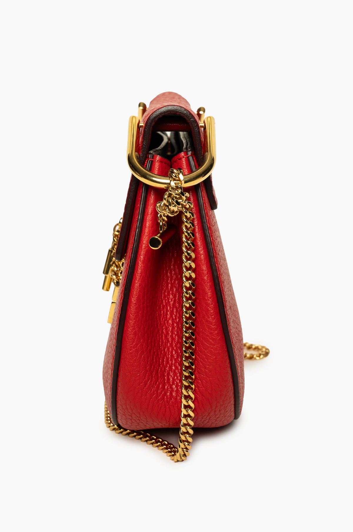 Chloé Red Grained Leather Mini Drew Crossbody Bag