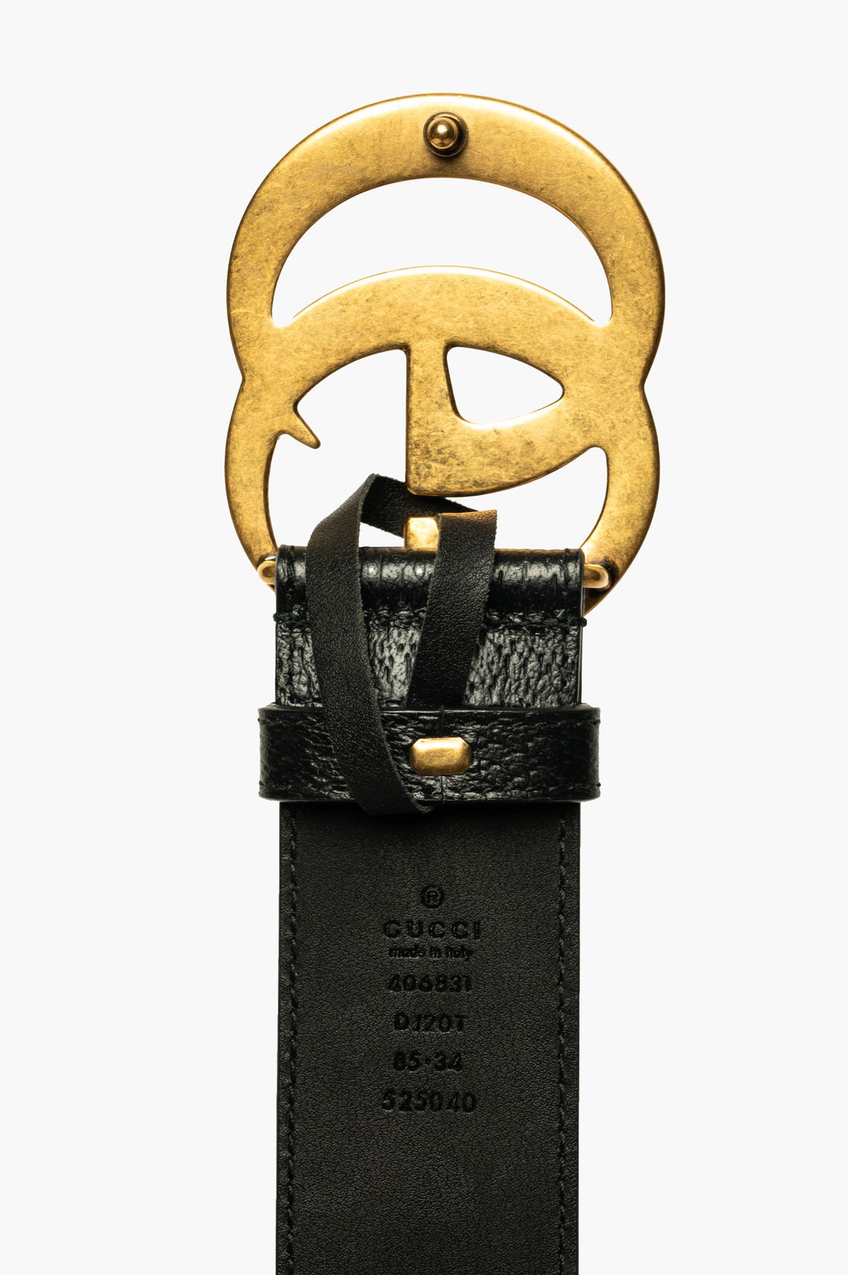 Gucci Black Grained Leather GG Marmont Belt 85 cm