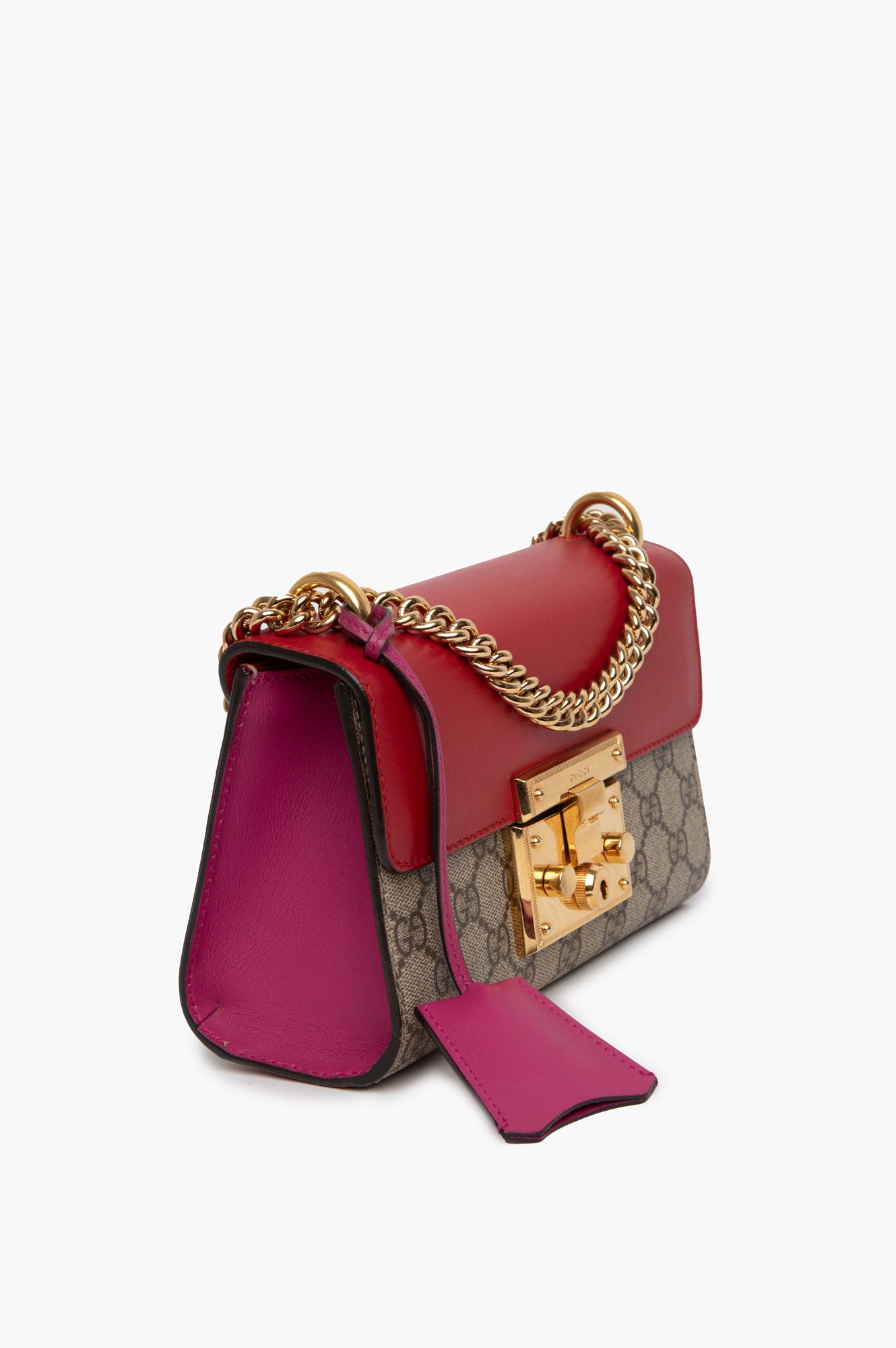 Gucci Hibiscus Red Supreme Moon Calfskin Small Padlock Shoulder Bag