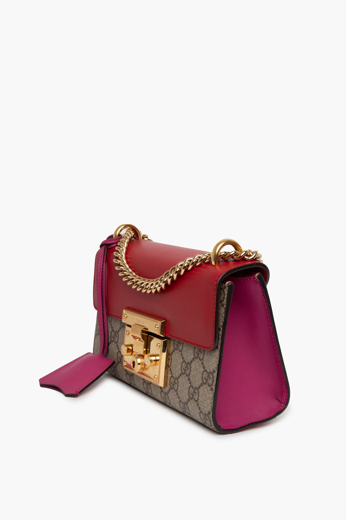 Gucci Hibiscus Red Supreme Moon Calfskin Small Padlock Shoulder Bag