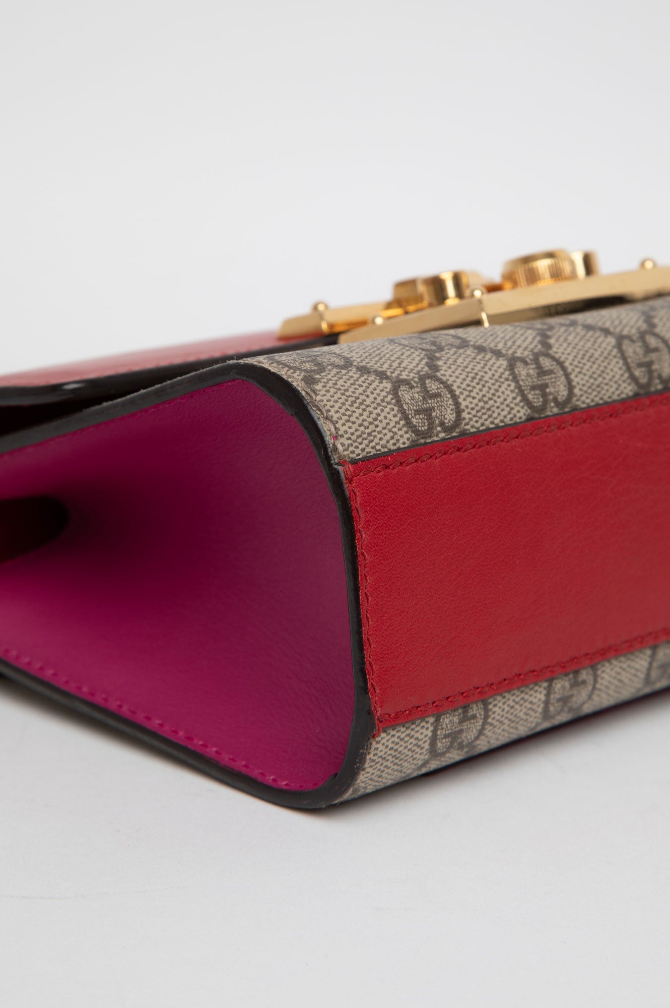 Gucci Hibiscus Red Supreme Moon Calfskin Small Padlock Shoulder Bag