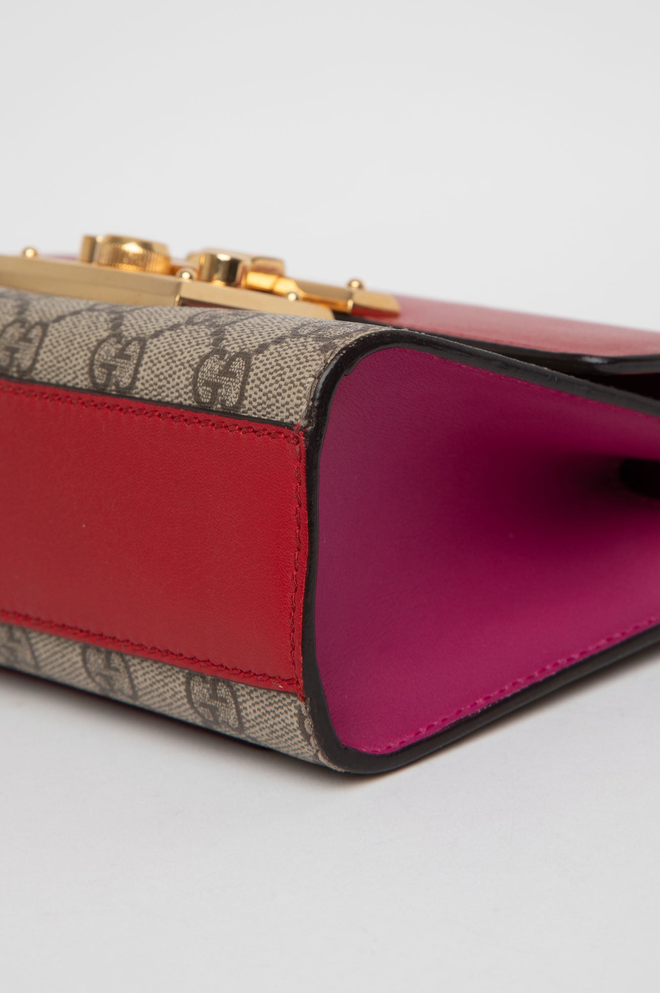 Gucci Hibiscus Red Supreme Moon Calfskin Small Padlock Shoulder Bag