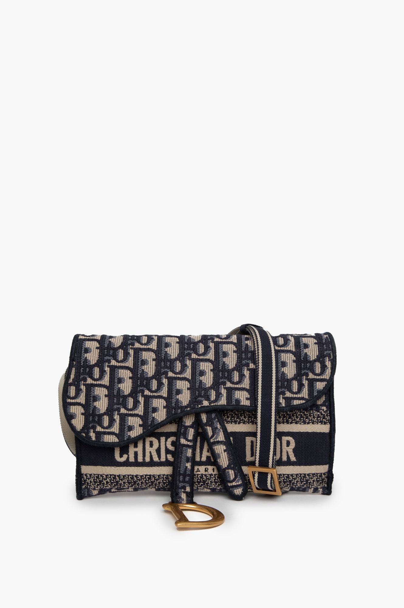 Christian Dior Blue Oblique Saddle Slim Belt Bag