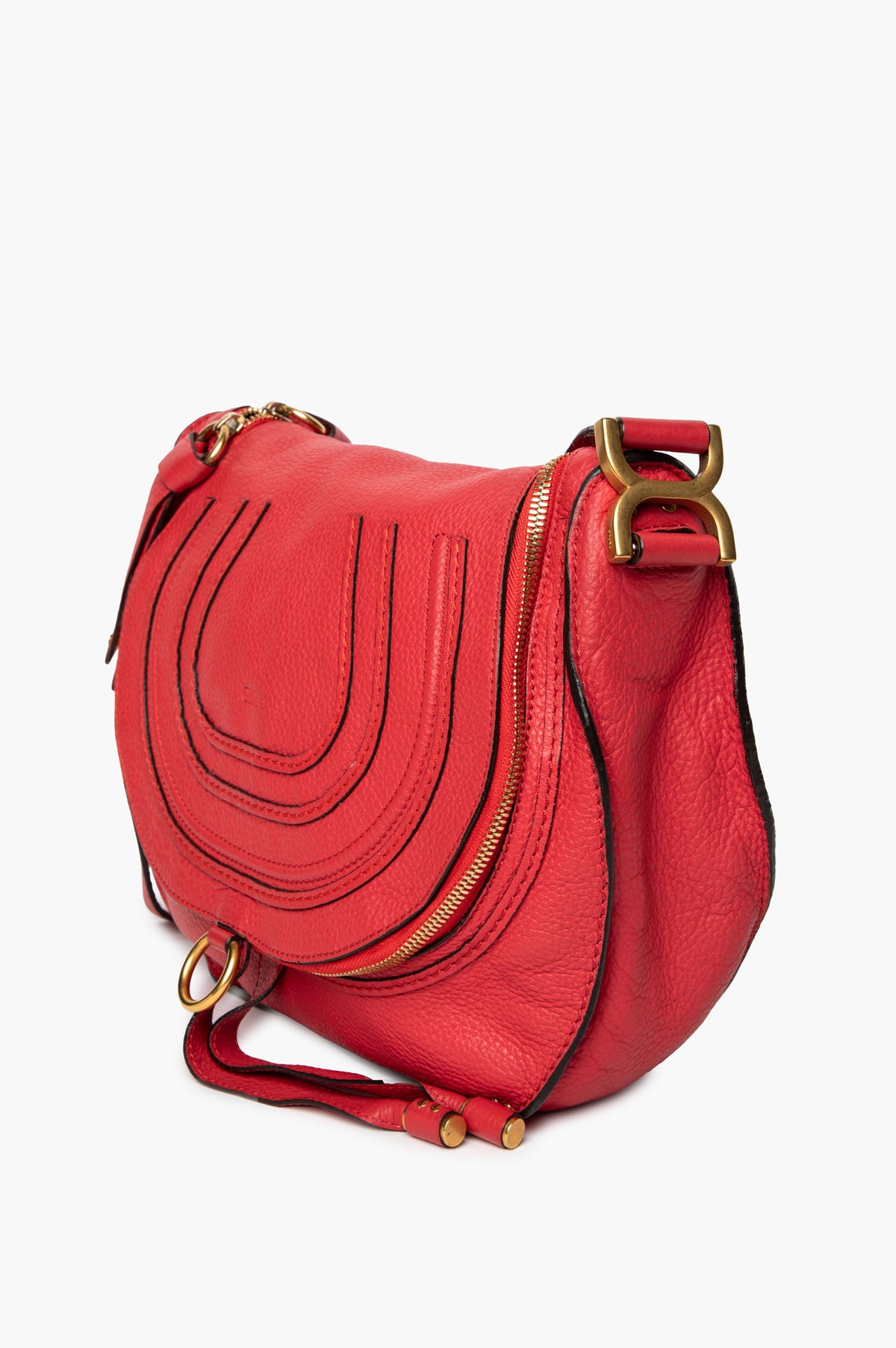 Chloé Red Leather Medium Marcie Saddle Bag