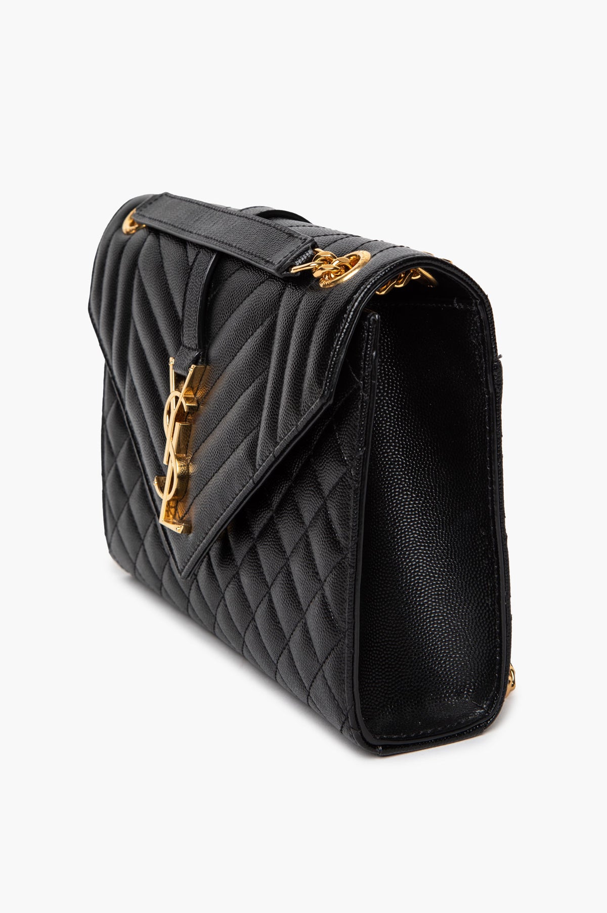 Saint Laurent Black Grain De Poudre Medium Envelope Shoulder Bag