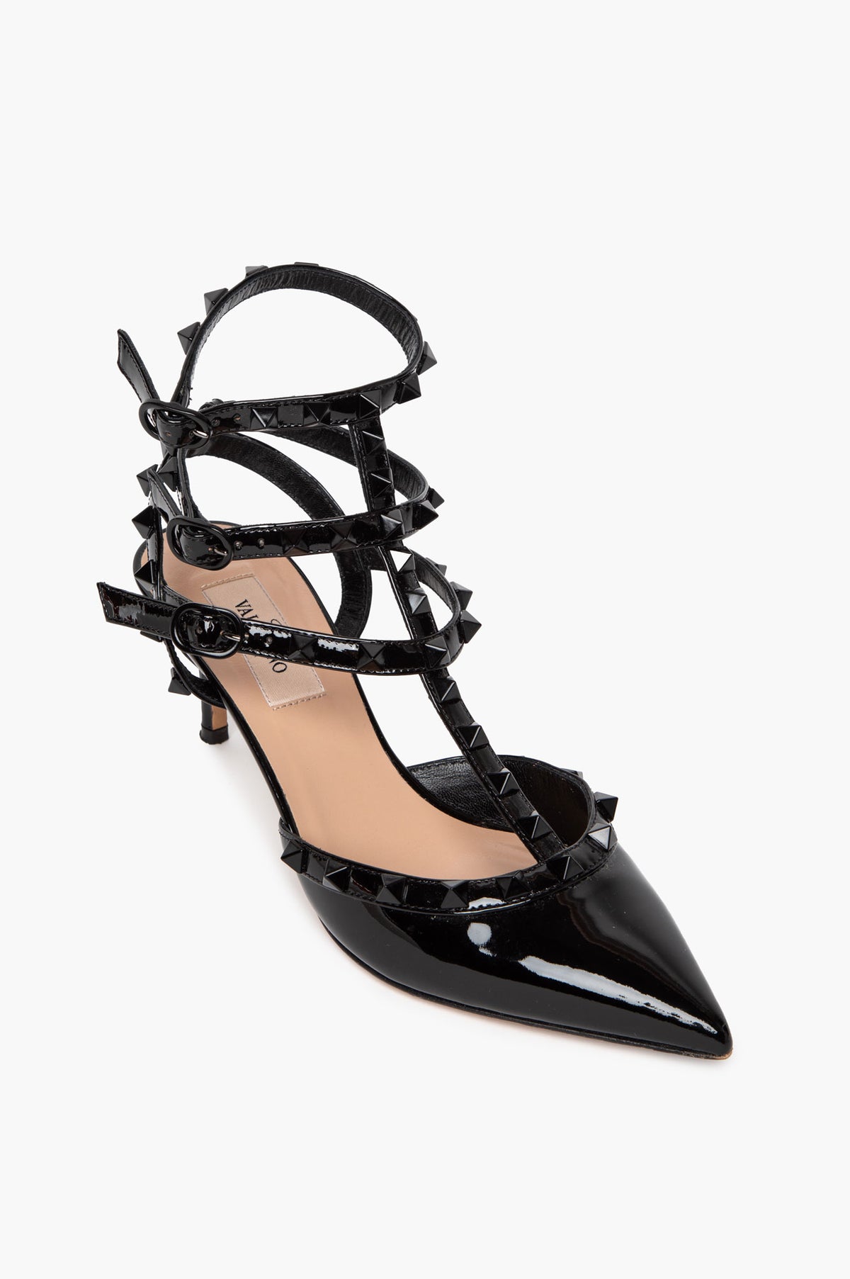 Valentino Black Patent Monochrome Rockstud Cage Pumps Size 36
