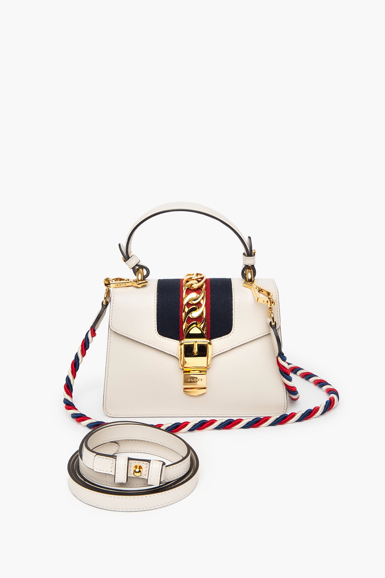Gucci White Leather Sylvie Mini Top Handle Bag