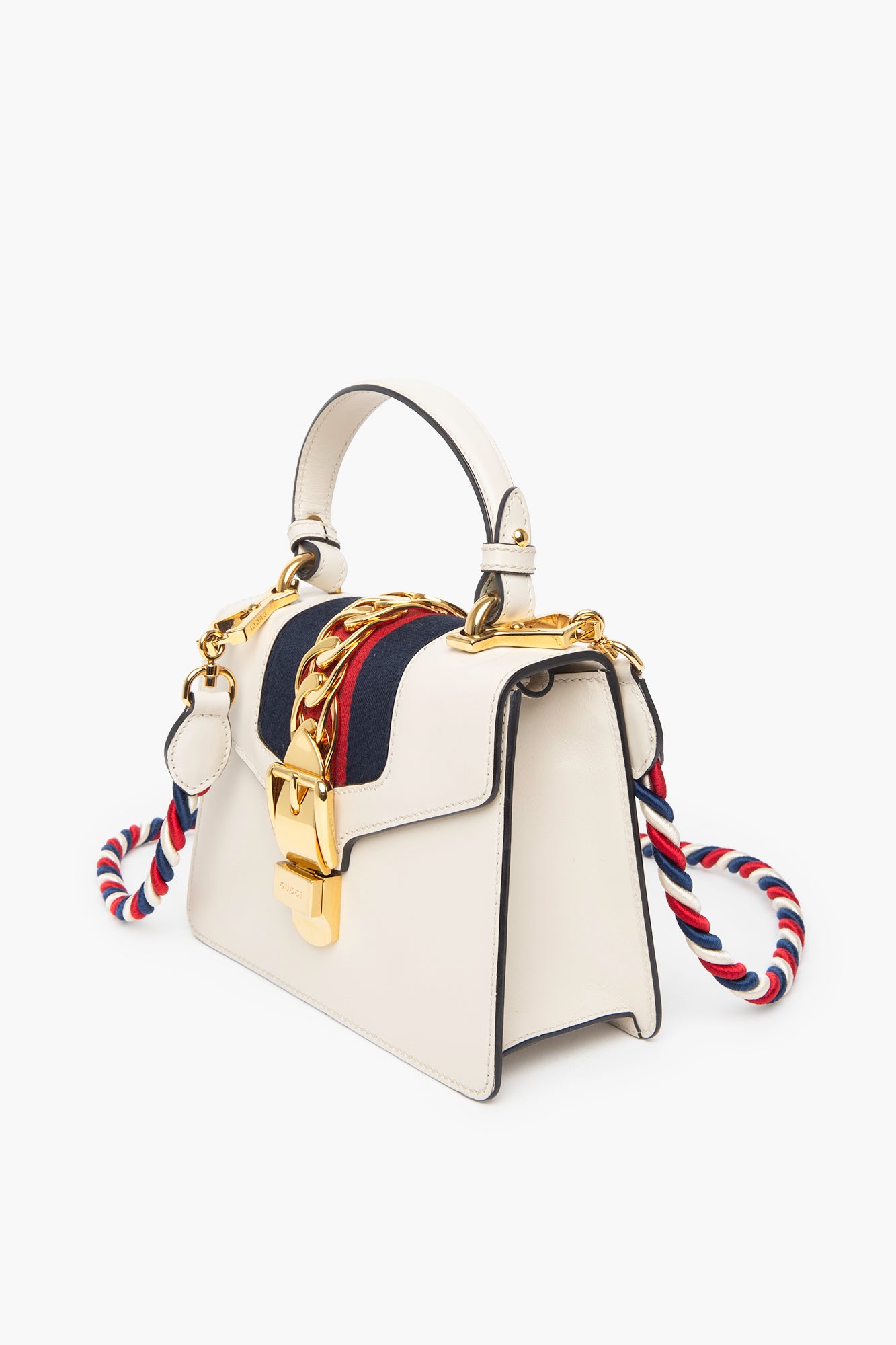 Gucci White Leather Sylvie Mini Top Handle Bag