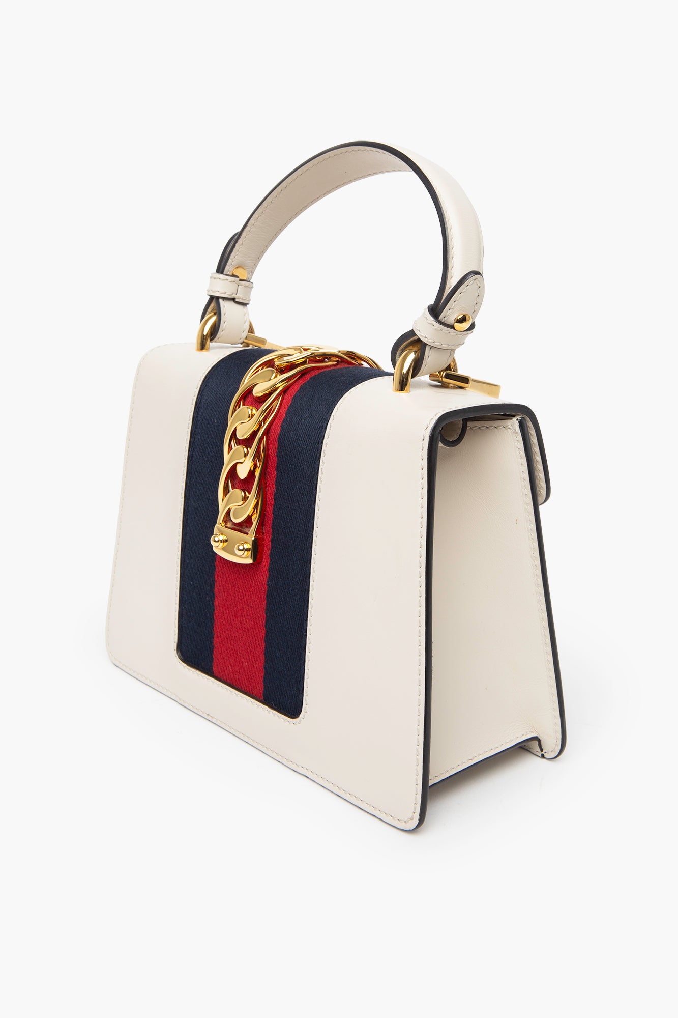 Gucci White Leather Sylvie Mini Top Handle Bag