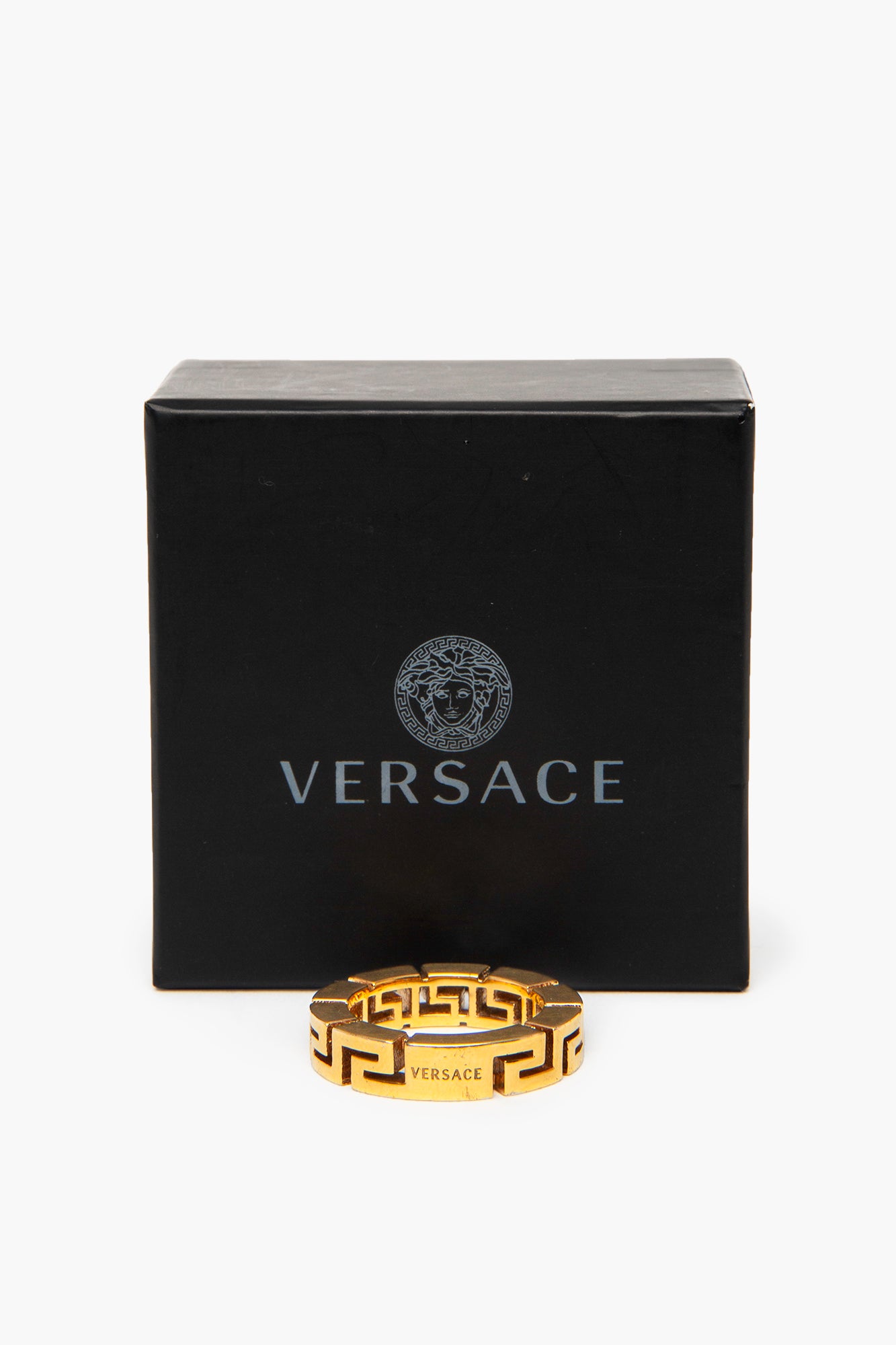 Versace Gold Tone Greca Ring Size 9